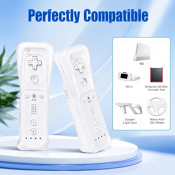 TechKen Wii Controller mit Nunchuck - Fernbedienung und Ersatz-Kontroller für Wii (Ohne Motion Plus) - Schwarz + Weiß