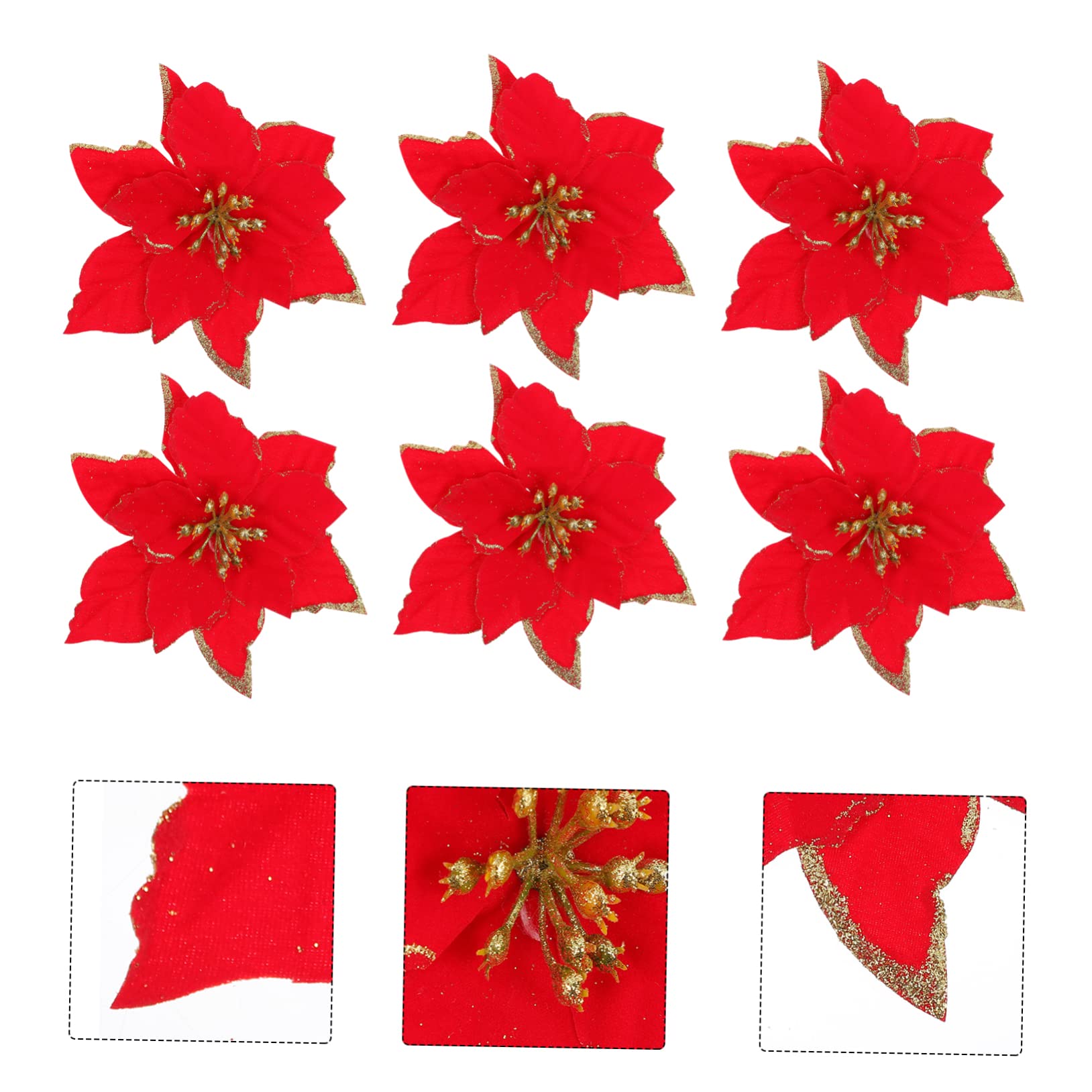 Cabilock 72piezas Flores Artificiales para Decoración De Árbol De Navidad Adornos De Poinsettia Rojos Suministros para Fiestas y Mesa De Navidad Decoración De Escenas Festivas