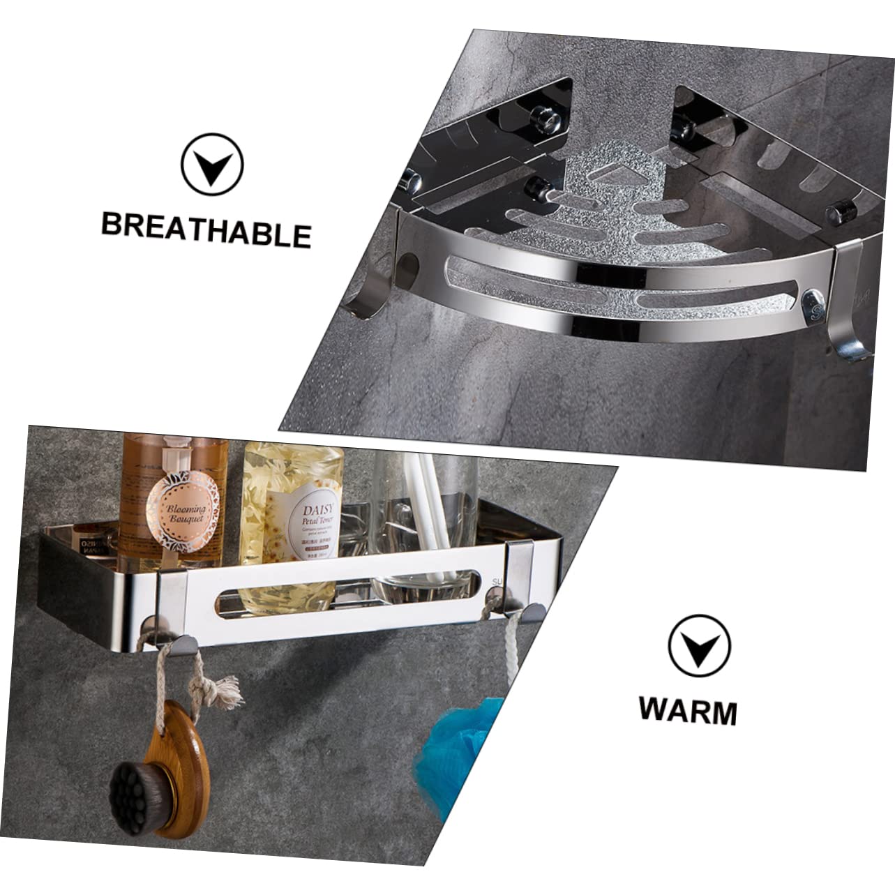 Ciieeo Estante de Esquina para Ducha de Acero Inoxidable 304, 2 Piezas | Color Plata, con Ganchos Integrados, Diseño Triangular para Aprovechar Esquinas y Mantener Orden en Baño