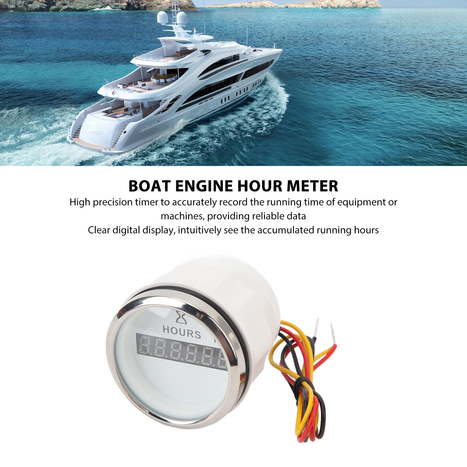 Compteur Horaire Numérique, Hourmètre Digital 52 mm Étanche – Affichage LCD 9-32V pour Moteur Bateau, Camping-Car, Diesel (Installation Facile, Usage Professionnel)