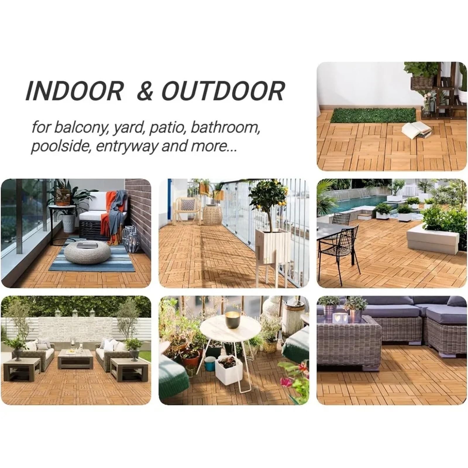 Baldosas De Terraza Exterior 27 piezas de baldosas madera entrelazadas for terraza patio, maciza y plástico, for interior exterior, 30 x cm(Khaki)