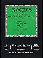 Vista 1 de Almohadilla de papel de acuarela Arches, 140 libras, prensa fría, 9"x12