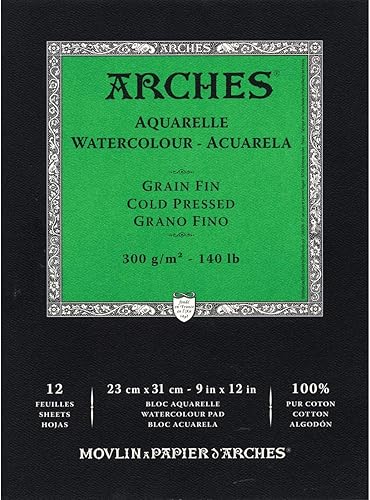 Almohadilla de papel de acuarela Arches, 140 libras, prensa fría, 9"x12