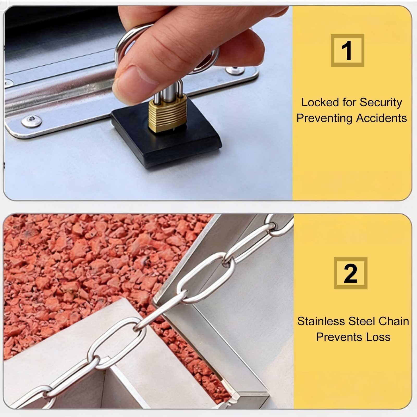 Chiusino Pozzetto e Telaio Rotondo per Tombino, Chiusino per Cisterna in Acciaio Inox con Serratura per Cortile, Marciapiede, Vialetto(40cm/16in)