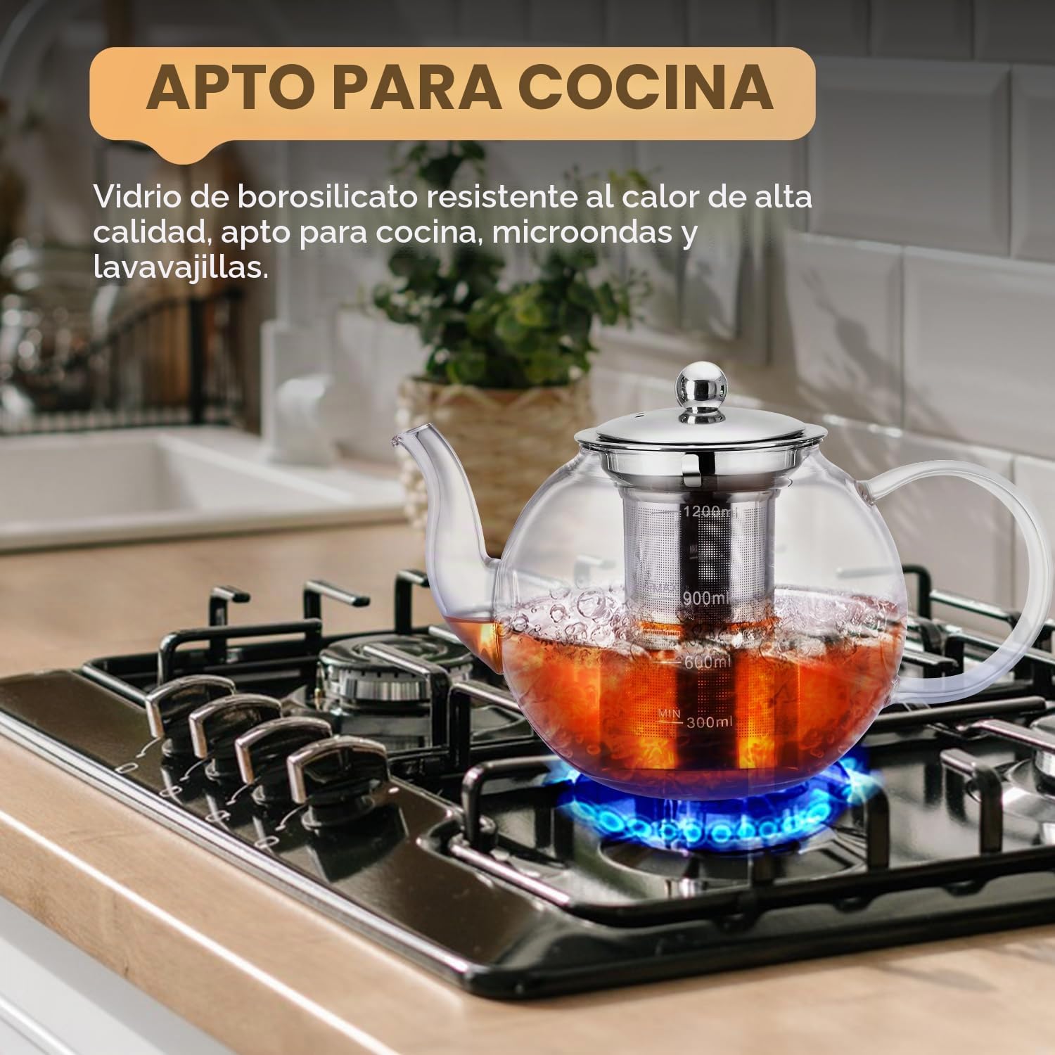 Tetera de Cristal ZPOSE con Infusionador de Acero Inoxidable Resistente al Calor, Tetera de Vidrio 1200ml con Filtro Extraíble, Tea Pot Teteras para Té y Café