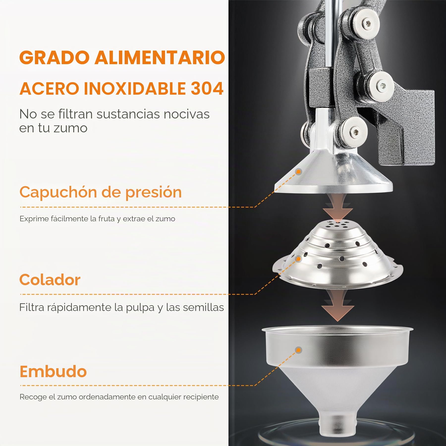 CO-Z Exprimidor Manual de Fruta de Acero Inoxidable para Naranja Limón Granada