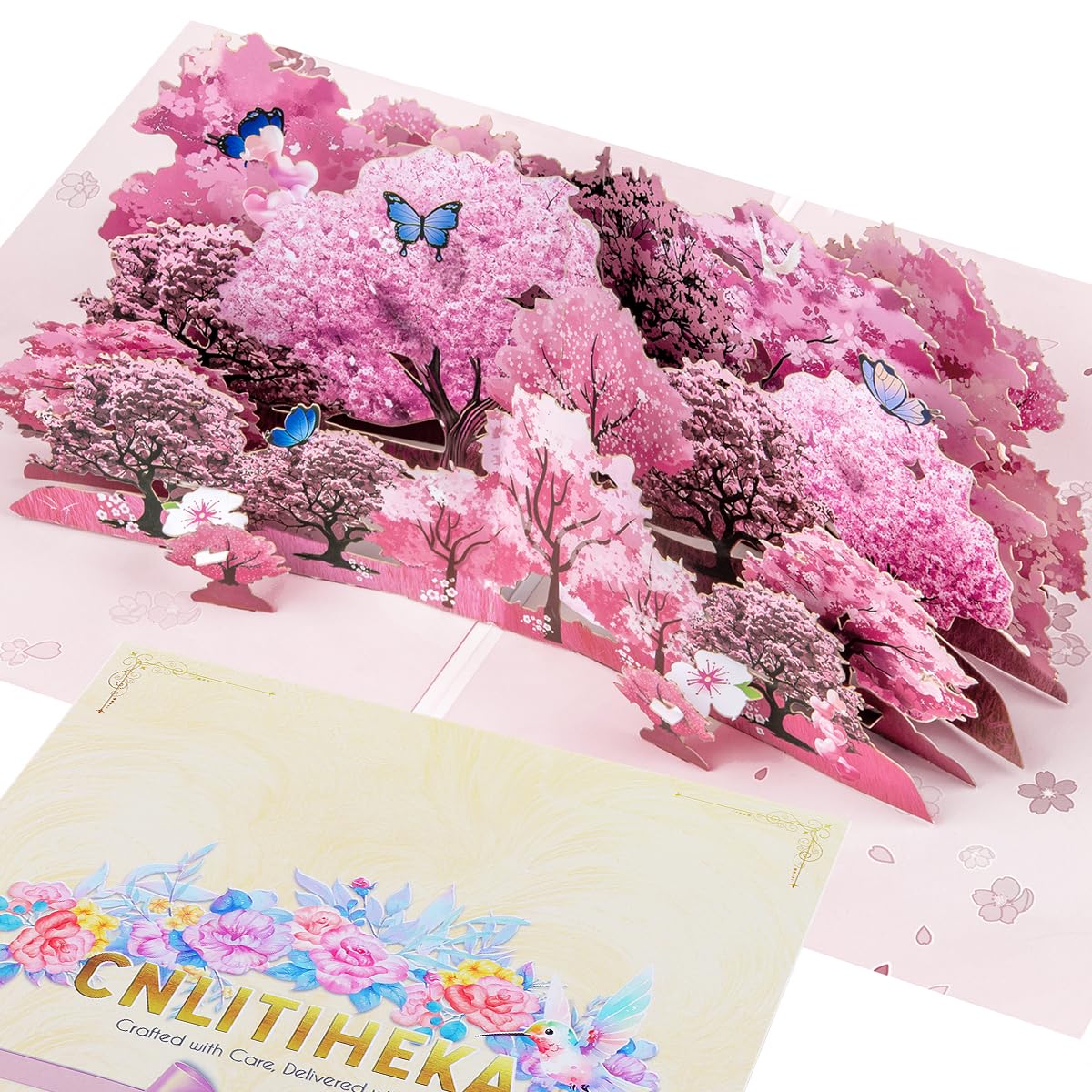 CNLITIHEKA Kirschblütenbäume Pop-Up-Karte, Valentinstag-Gruß