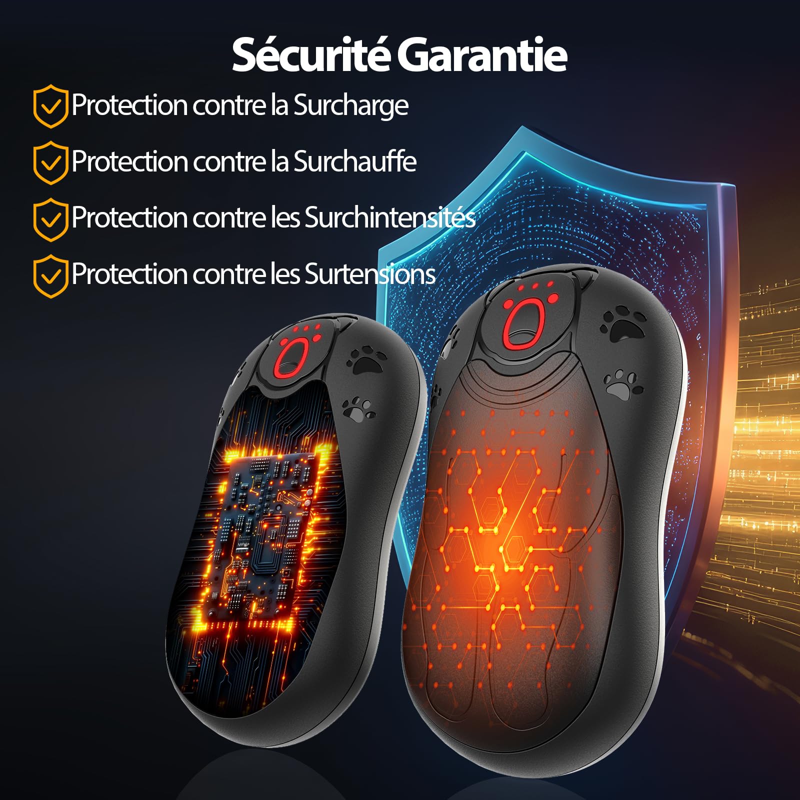 Chauffe Main Electrique 2 en 1 Noir, Chaufferette Main Reutilisable, 3 Niveaux de Chauffe, 12000mAh Rechargeable par USB, Cadeaux Hiver Unisexes, pour Camping et Sports en Extérieur