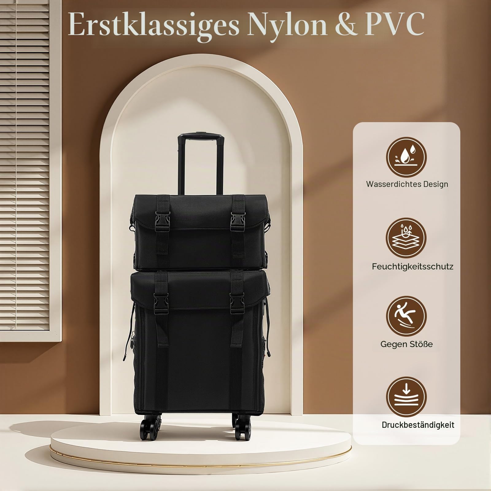 2 in 1 Kosmetikkoffer, Abnehmbarer Kosmetikkoffer Trolley mit Rollen und Deichsel, Friseurkoffer mit 8 Schubladen, Nagel Koffer, Make Up Koffer für Friseure, Maskenbildner und Maniküre, Schwarz