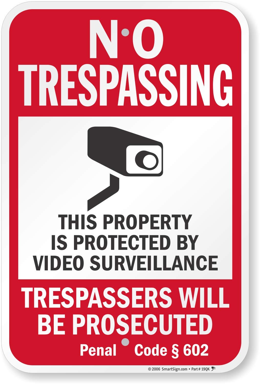 "No Trespassing - Property Protected By Video Surveillance, Trespassers Prosecuted" Official California Sign By SmartSign | 12" x 18" Aluminum-image-42