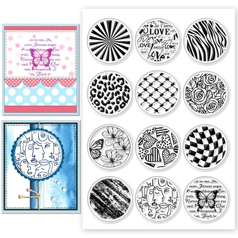 CHGCRAFT Round Texture Clear Stamps Flowers Hearts Silicone Stamps for Crafting Transparent Silicone Stamp Seals for DIY Scrapbooking Card Making Photo Album Postard Decoration
