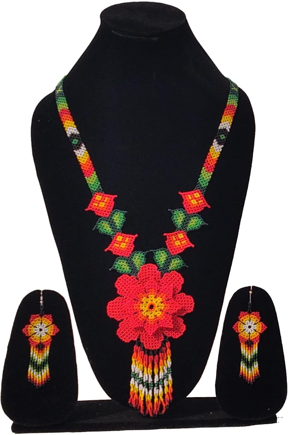 Long Beaded Necklace – Boho Native Handmade Seed Bead Tassel Necklace, Bohemian Large Statement Beaded Necklace for Women