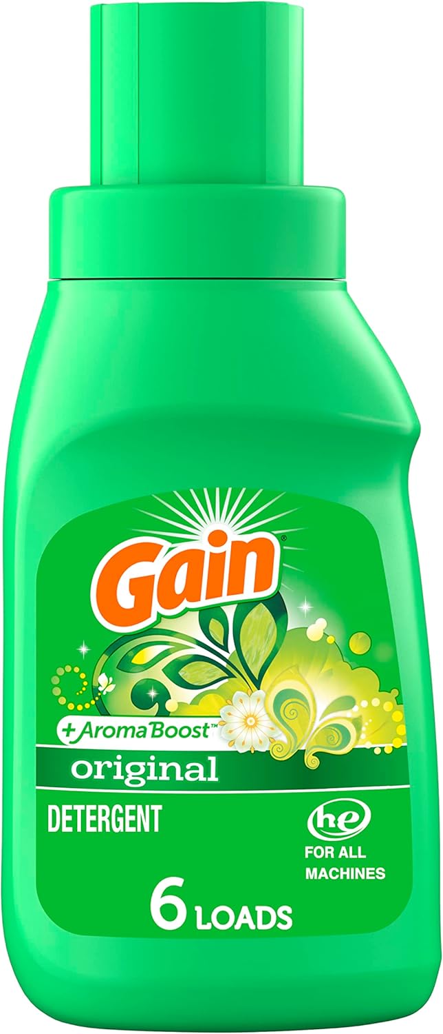 Gain + Aroma Boost Liquid Laundry Detergent, Original Scent, 6 Loads, 10 fl oz, HE Compatible, Pack of 12