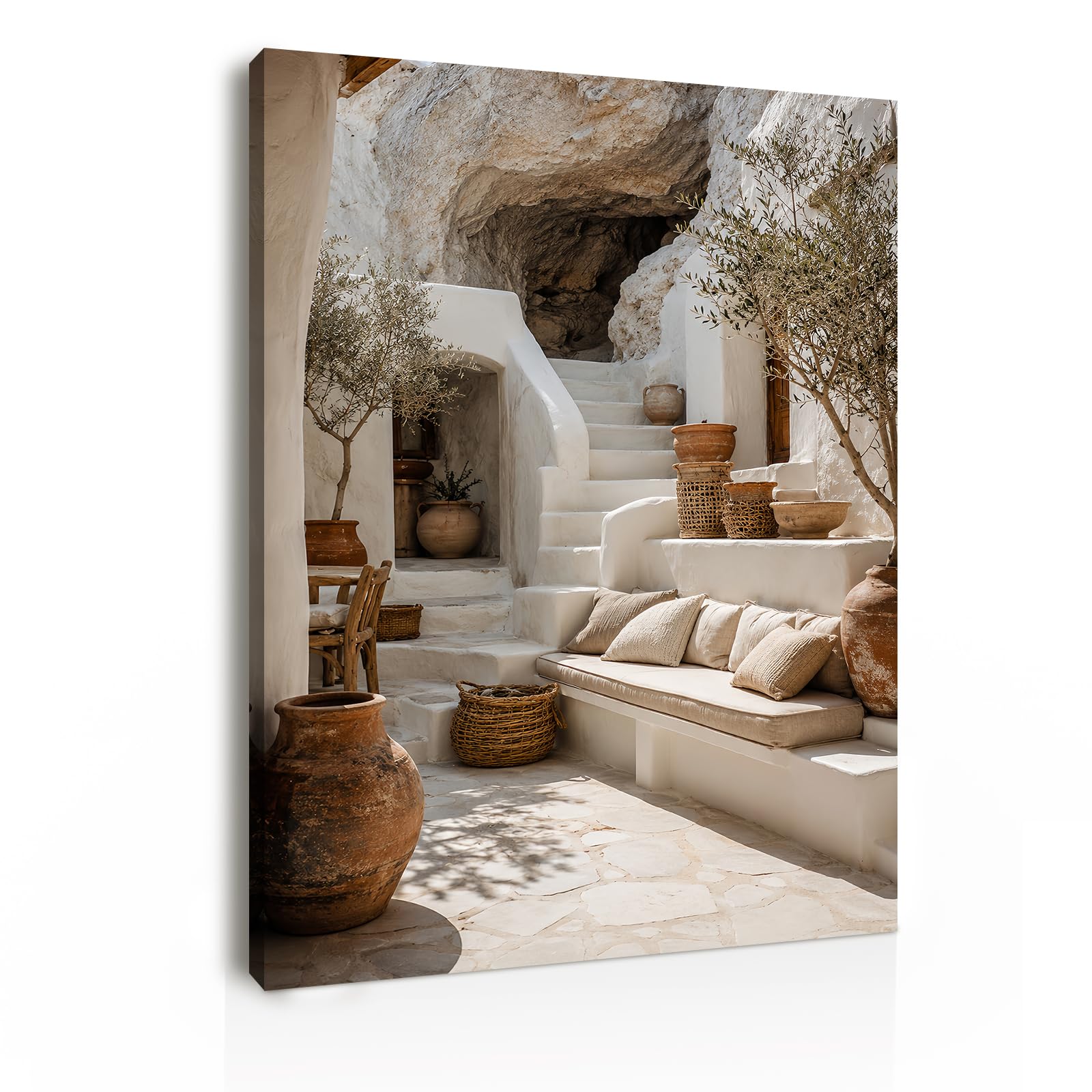Galmcook Wall Art Canvas 30x40 cm, Greek Cave Courtyard and Olive Tree Picture, Framed Canvas Prints for Bedroom Living Room Home Office, with Hook-and-Loop Pads and Hanging Hook — image 1