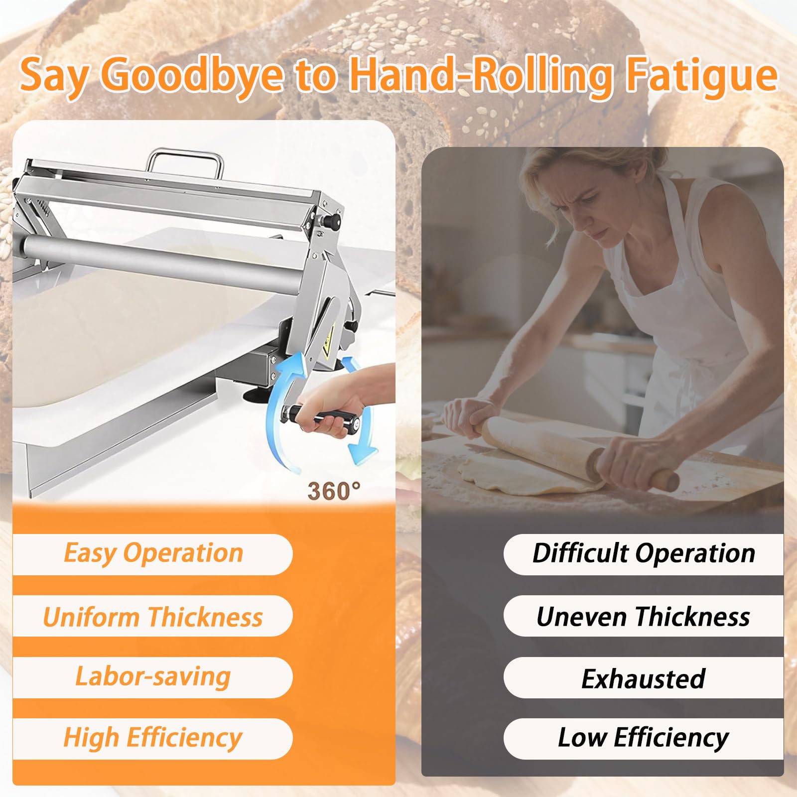 Sfogliatrice Professionale a Rulli Pizza, Sfogliatrice per Pasticceria, Macchina Pasta Fresca, Acciaio Inox + PE, per Panetterie Commerciali e Domestiche TYPE300