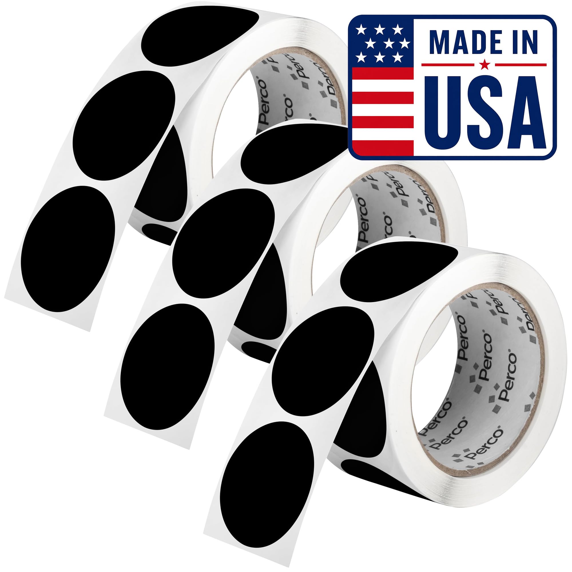 Perco Black Perforated Round Circle Dot Sticker 2-Inch Labels — 3 Rolls, 1,500 Stickers - Bold Branding, Logo Stickers, Warning &amp; Instruction Labels, Strong Adhesive - Made in USA
