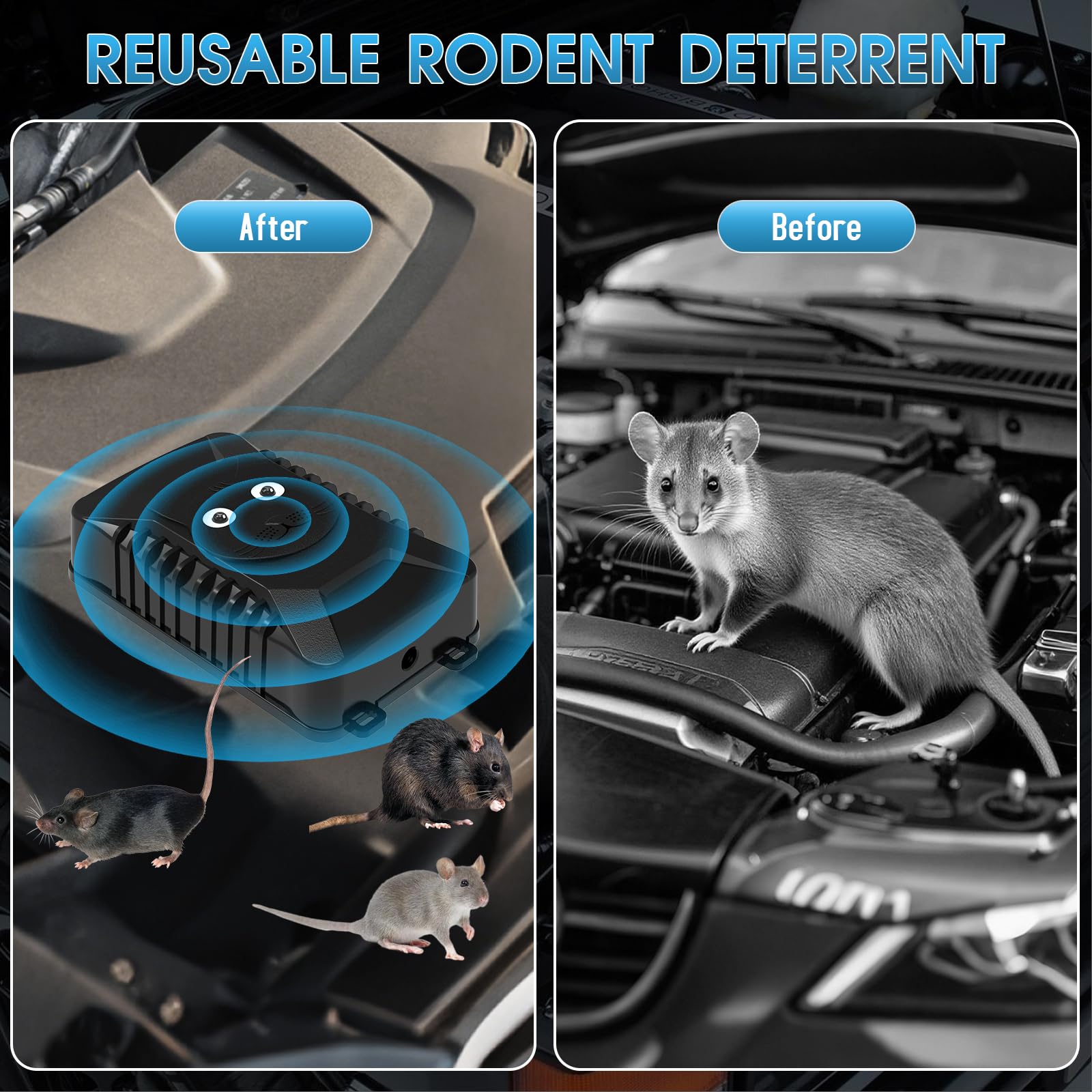 Ultrasuoni per Topi, 12v Repellente Martore Auto con Flash, per Auto, con Flash, Repellente Anti-Martore per Auto, Garage, Fienile, Magazzino, Anti Faine, Donnole, Roditori