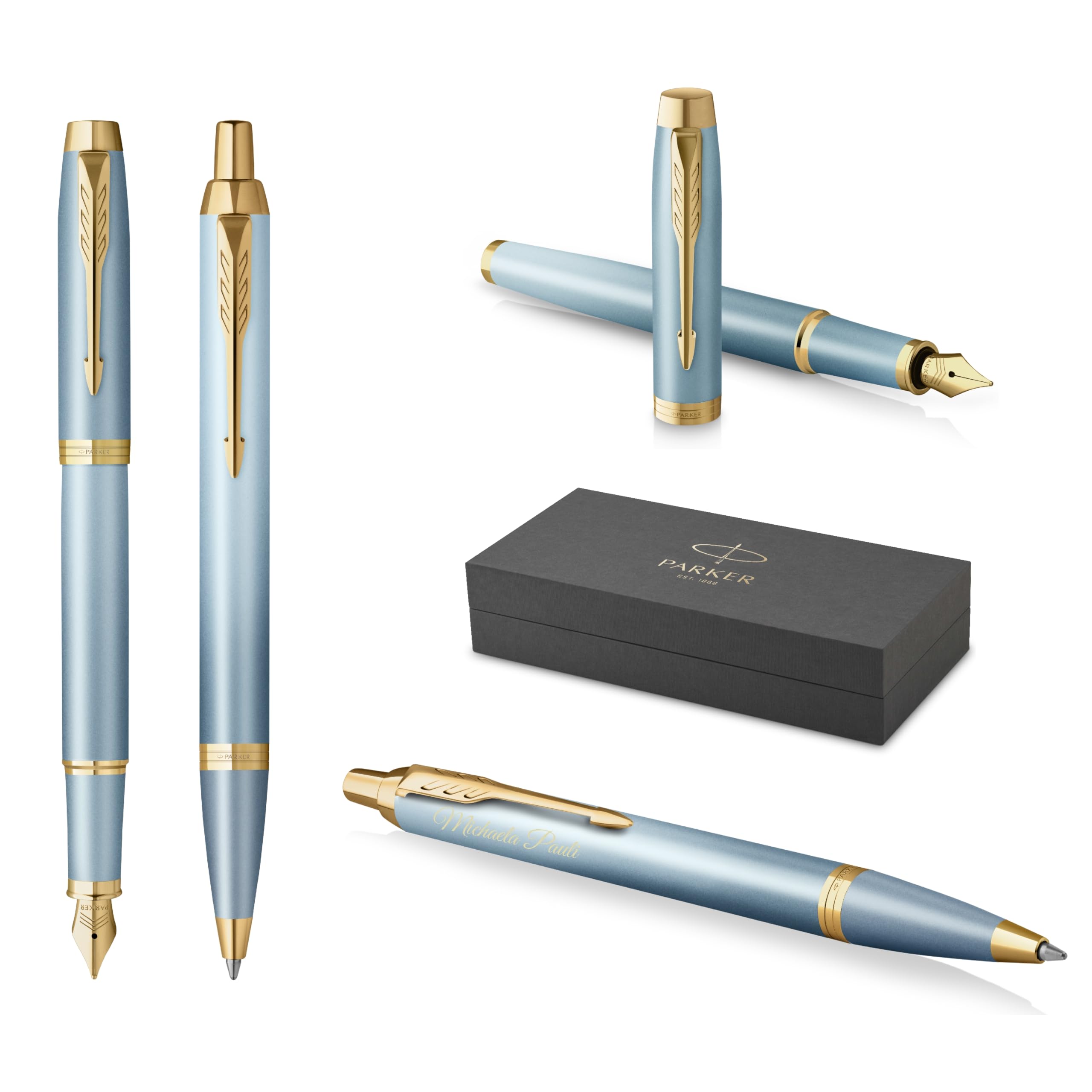 Parker IM Rituals Turquoise Green Ballpoint Pen and Fountain Pen Writing Set, Personalised, Gift Box, Birthday