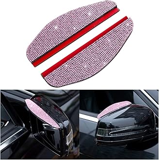 Osilly 2PCS Car Rearview Mirror Rain Eyebrows, Bling Crystal Rain Visor Guard, PVC Waterproof Auto Mirror Visor Smoke Shade Cover, Automotive Exterior Accessories Decor (Pink)
