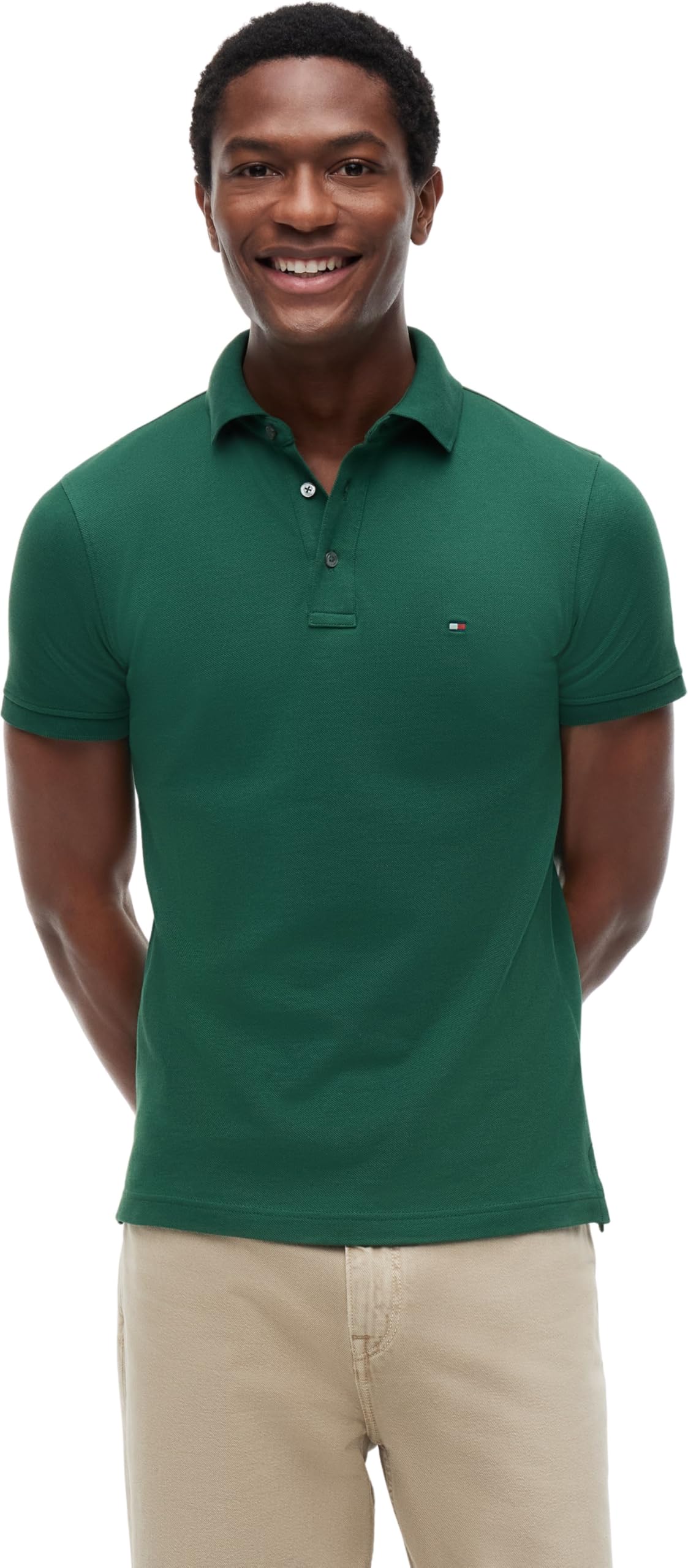 Tommy Hilfiger Men's 1985 Slim Polo MW0MW17771 S/S Polo, Green (Street Green), S