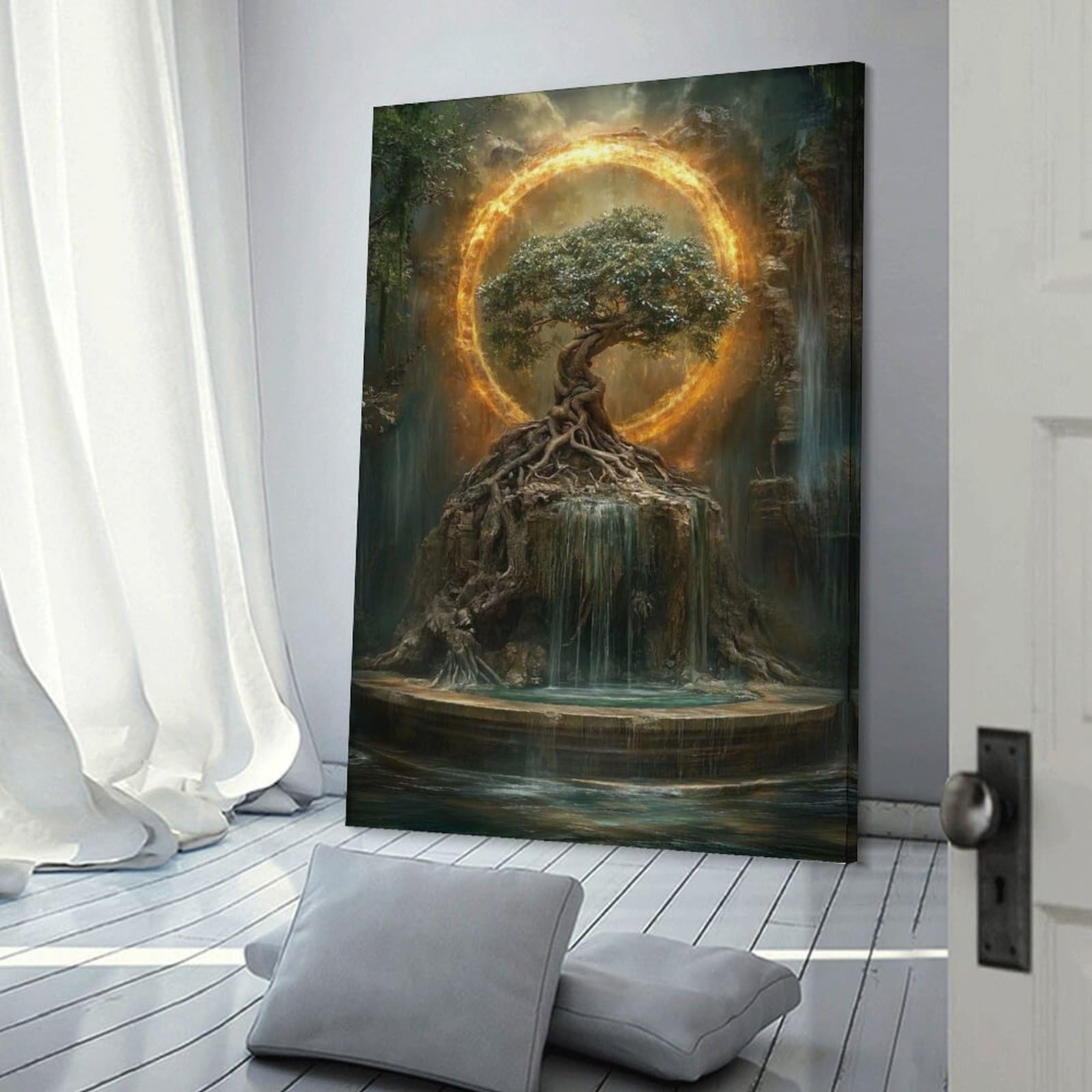 Junmoney Canvas Wall Picture Mystical Tree with Fire Ring, 24x36inch(60x90cm), for Home Lounge, Bedroom Or Reading Nook, A Home Accent with Warm Character