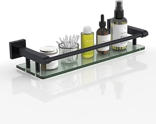 Miniatura 9 de Estantes de vidrio para baño, estantes de baño de níquel cepillado de 16 pulgadas para pared, rectangulares de acero inoxidable, vidrio templado,