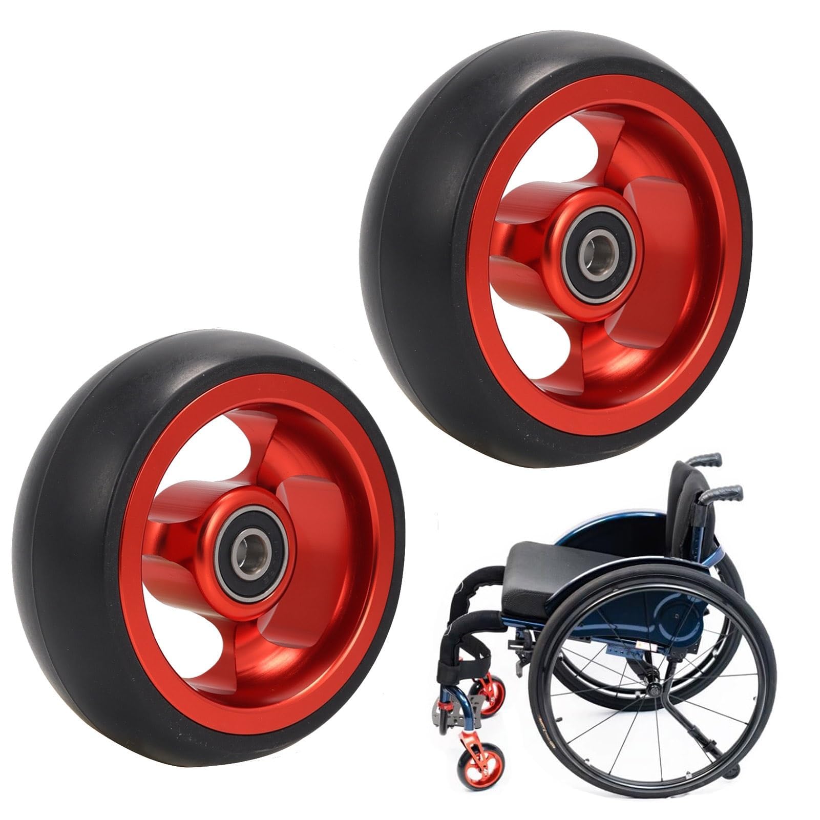 CVMRBY Ruote Anteriori di Ricambio per Sedia a rotelle da 4 pollici/100 mm, rotelle Antiscivolo per deambulatore, Accessori per Sedia a rotelle Sportiva con Pneumatici pieni e mozzo in Alluminio,