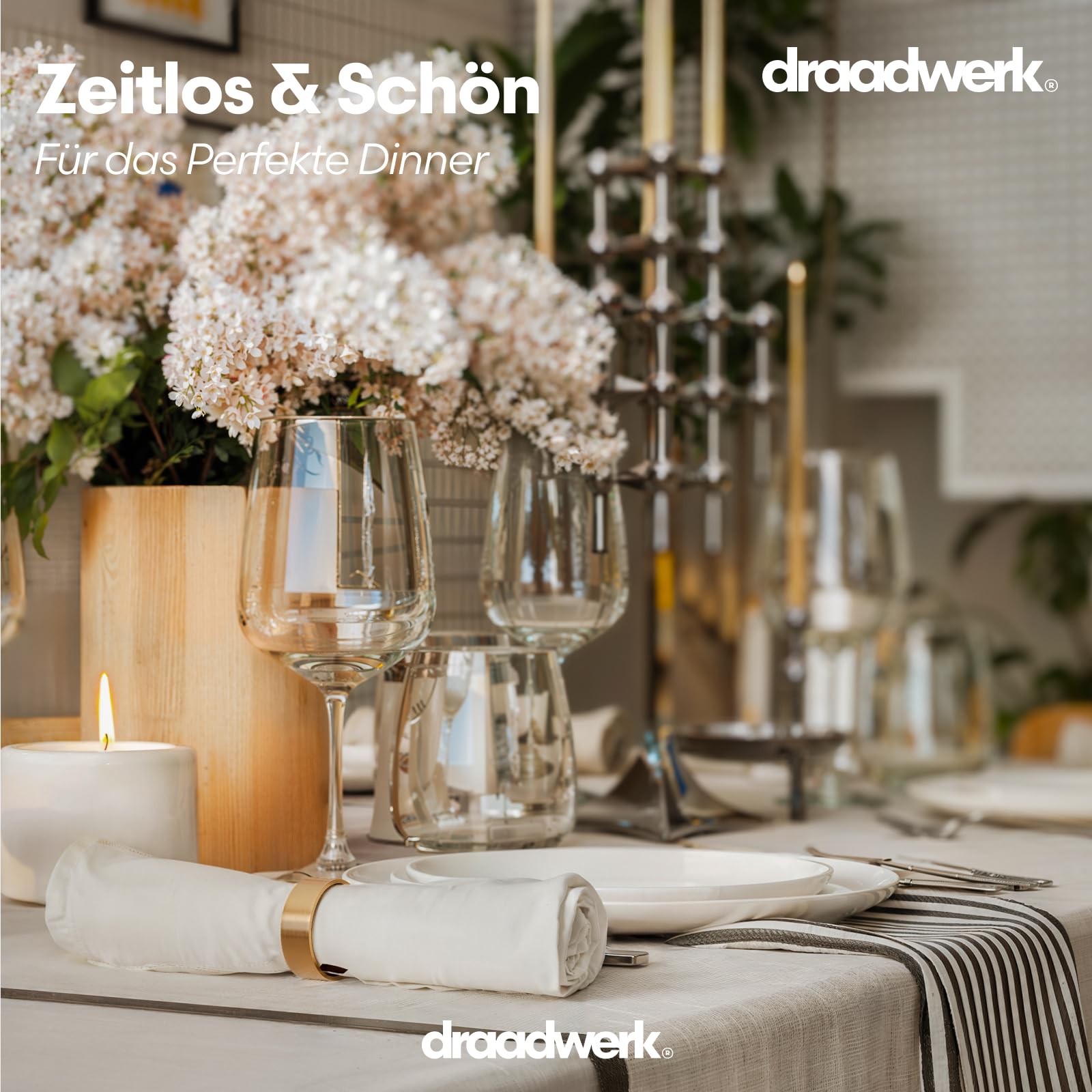draadwerk® Lot de 8 ronds de serviette | Laiton de qualité supérieure | Design élégant | Accents parfaits pour les mariages, les dîners, les vacances et les occasions spéciales (or, 8)