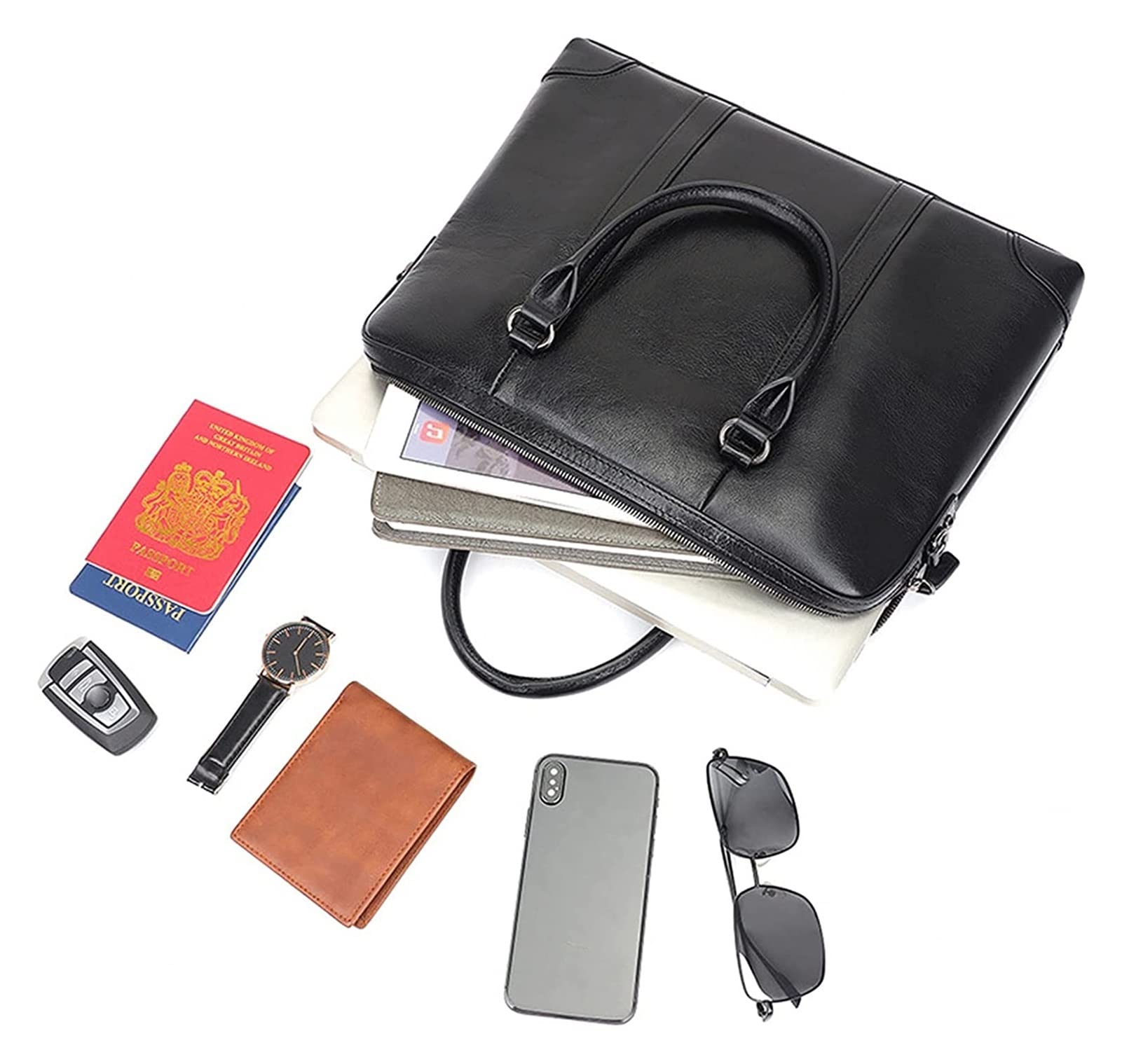 Skórzana torebka 35.6 cm laptop portfolio teczka biurowa aktówka biznesowa torba listonoszka na ramię