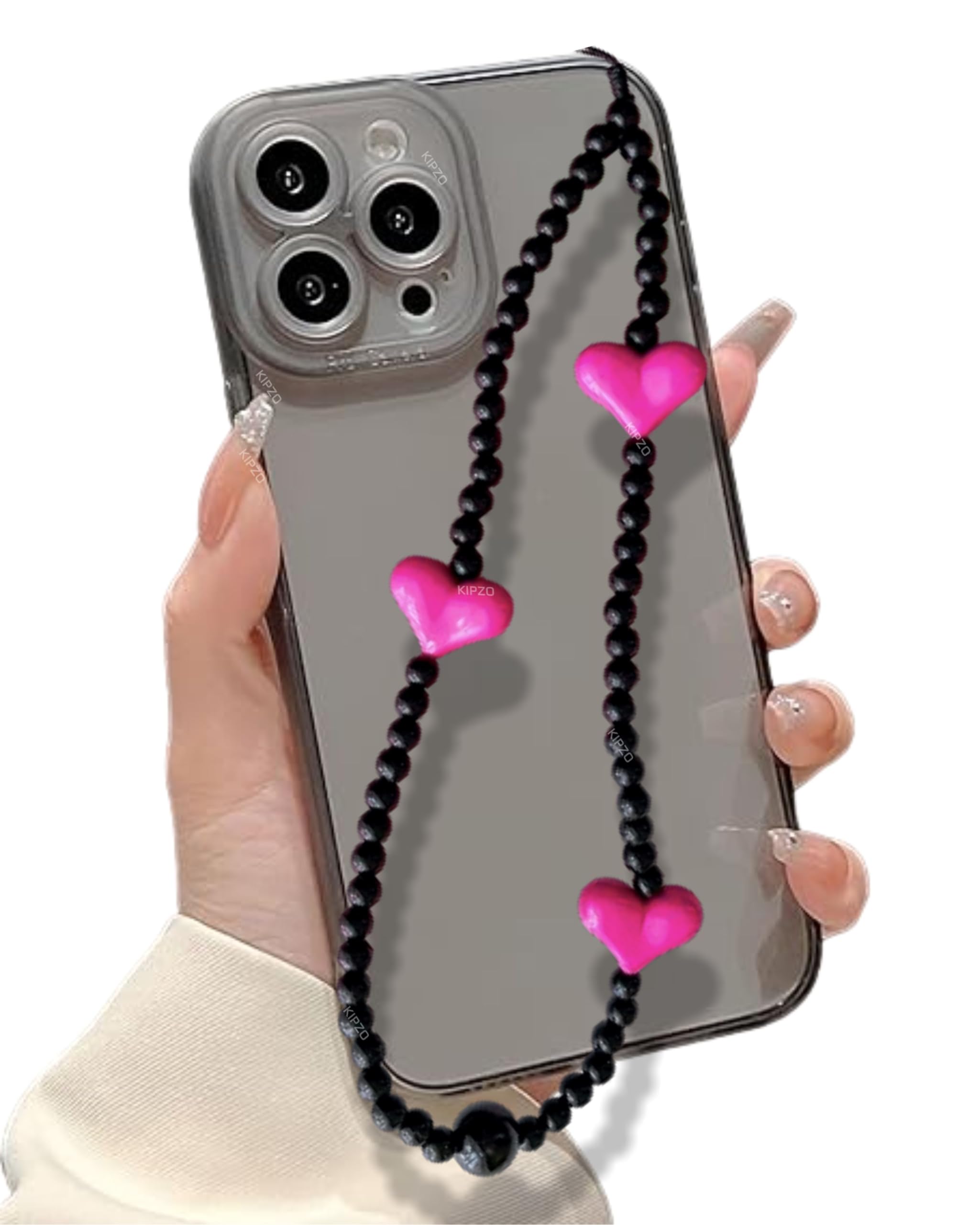 kipzo® butterfly beads phone charms aesthetic crystal clear acrylic pink heart & teddy bracelet hangings for mobile cover string jewellery good luck lanyard for women girls handmade pearl wrist strap