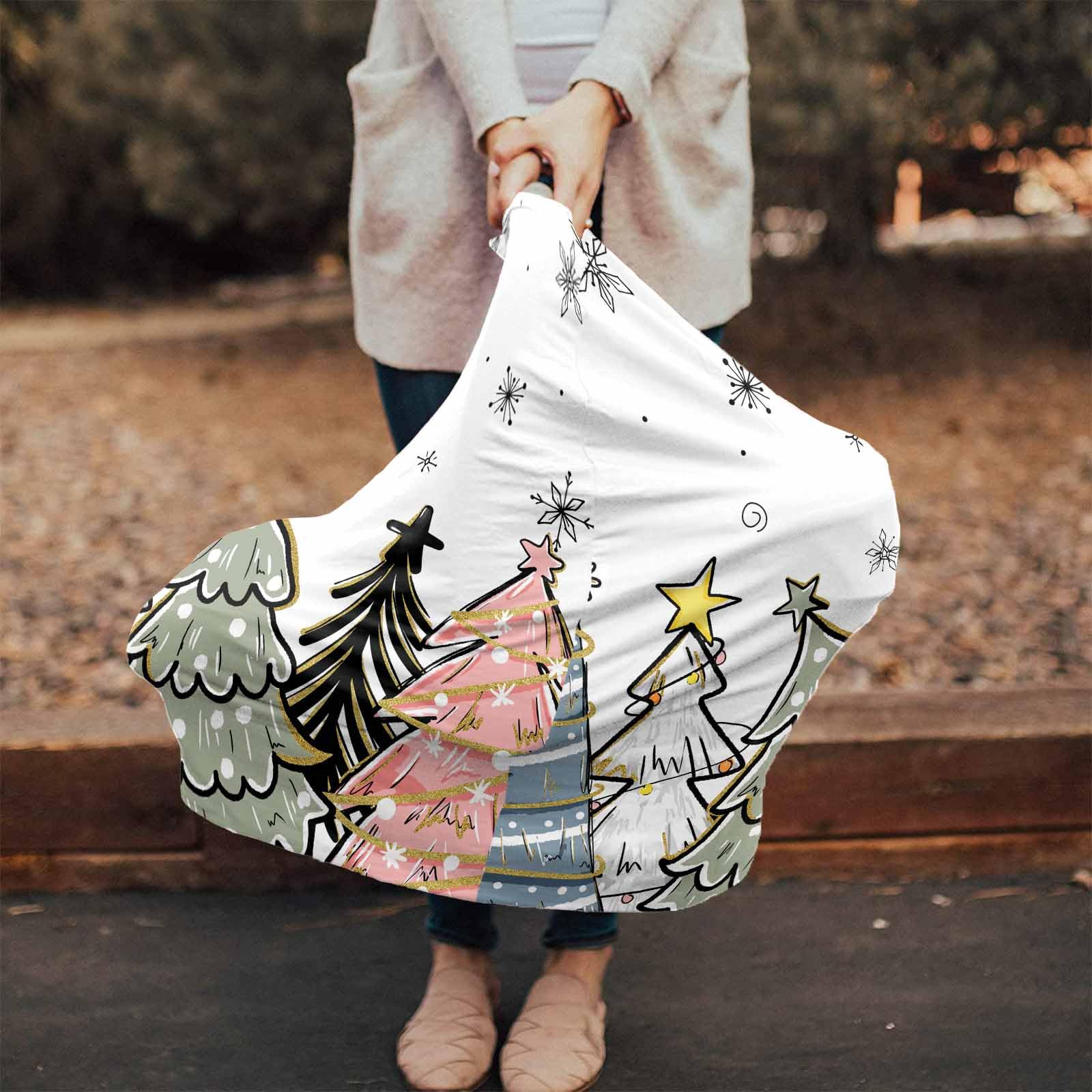 Nursing Cover for Breastfeeding Scarf, Christmas Pine Trees Spot Ribbon Sage Green Pink Baby Car Covers Super Soft Multi Use for Canopy Shopping Cart Cover Blanket Stroller Cover