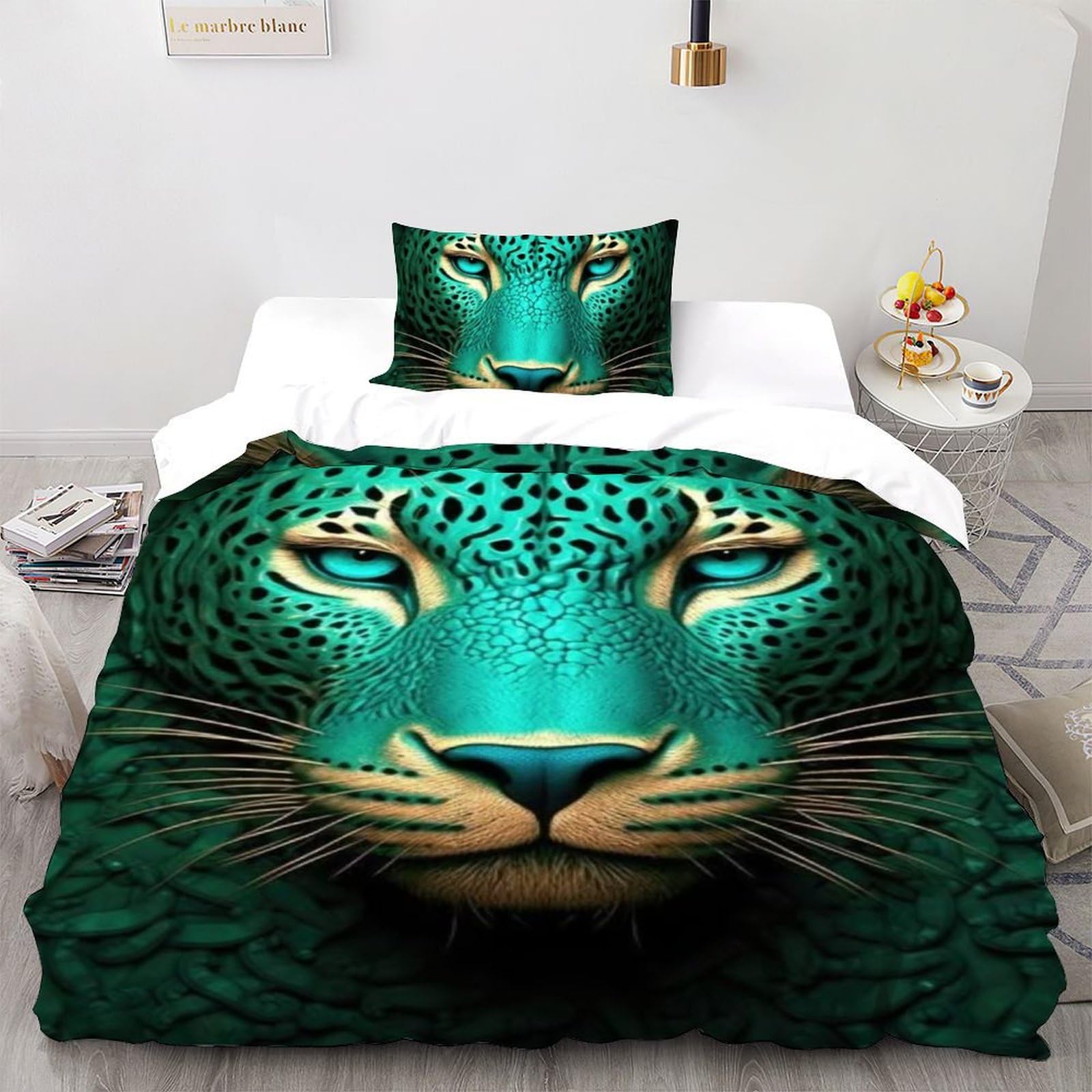 Housse de couette léopard vert microfibre : fini les corvées de lit enfant grâce au zip