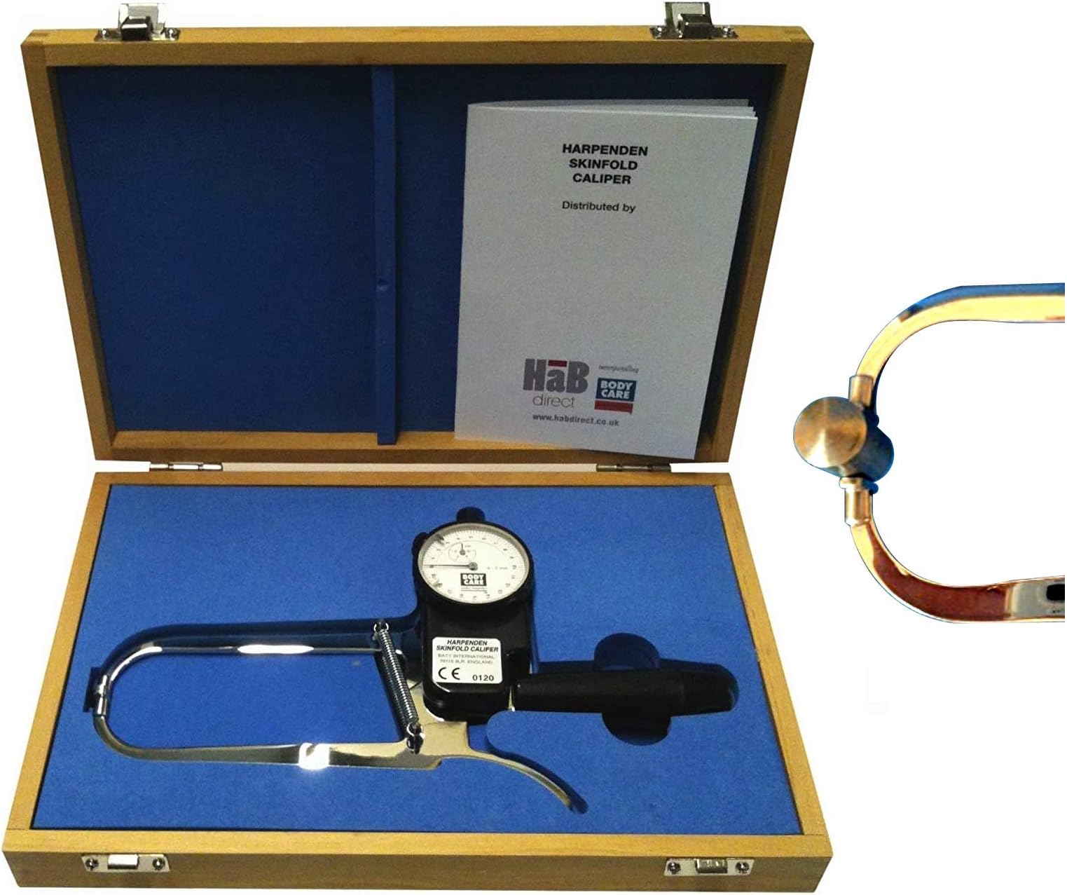 Skinfold Caliper, C-136, Metal, 0.2 mm Accuracy, With Calibration Dowel, Wood Case, and Instruction Manual for Body Fat Percentage Measurement