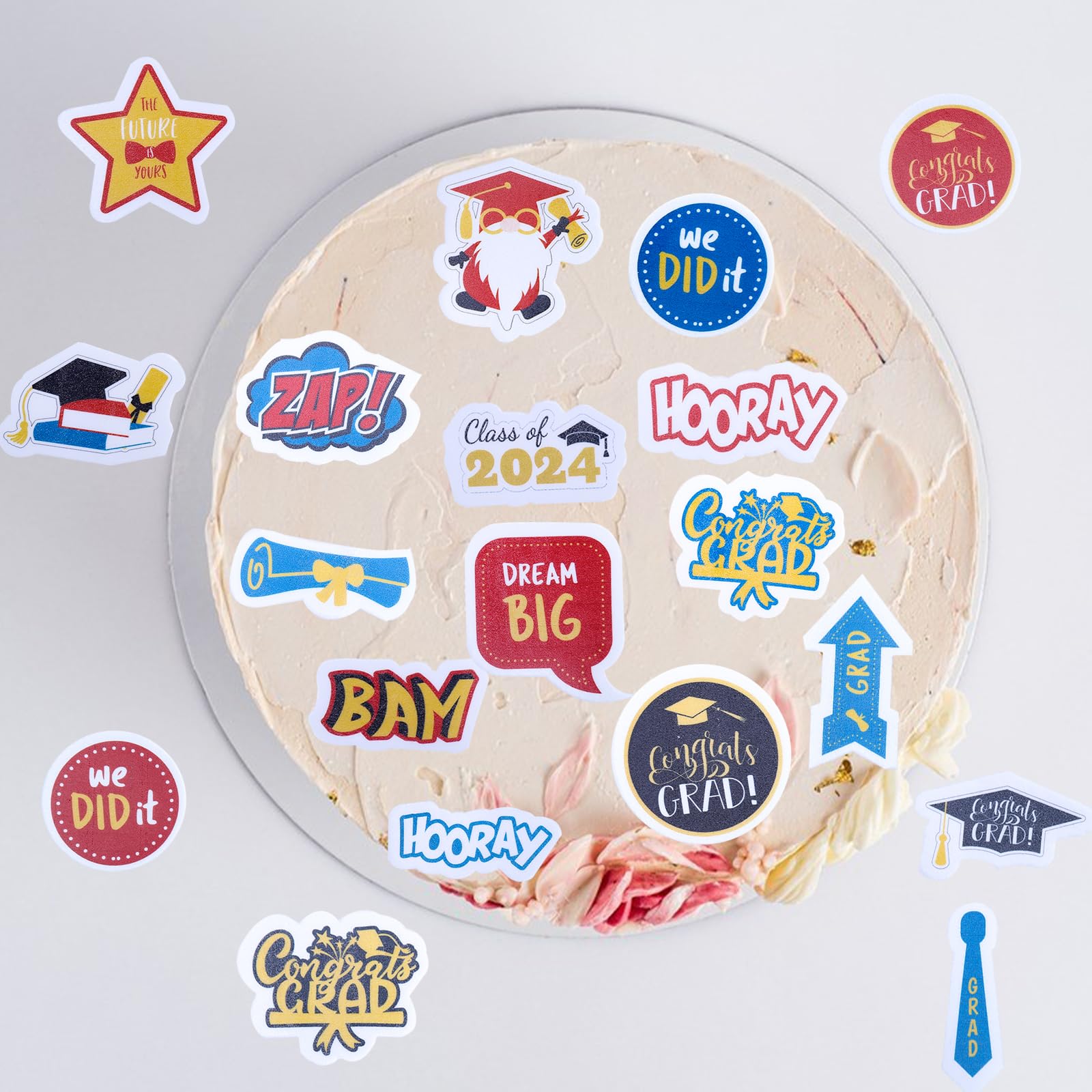 ENLACE Essbare Tortendeko Abschluss Deko für Torte,72 Stück Graduation Tortendeko Essbar,Esspapier Tortendeko Grade Cap Cupcake Topper Essbar,Kuchendeko für 2024 Abschluss Party Partyzubehör
