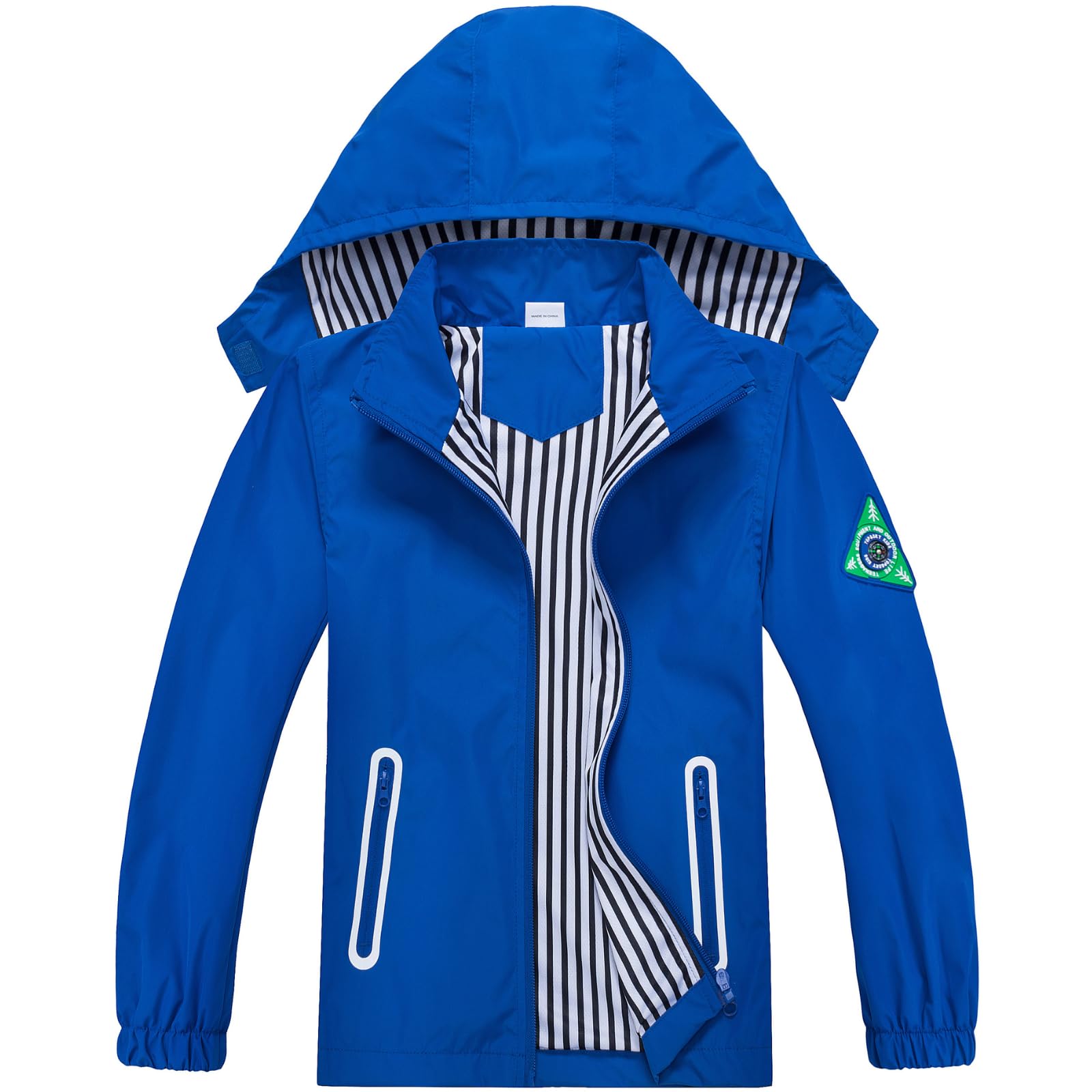 Boys Rain Jacket with Detachable Hood Lightweight Raincoats for Kids