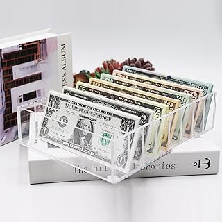Money Organizer for Cash, 8 Compartment Transparent Acrylic Money Holder, Cash Tray, Cash Box, Cash Organizer for Bills