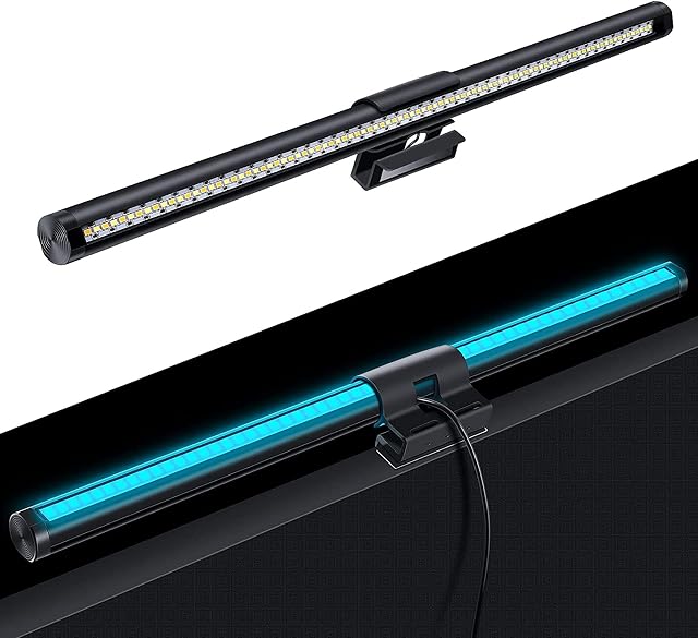 Monitor Screen Light Bar with LED RGB Backlight 44cm Clip on Computer Upgrade Smart USB Desk Reading Light Lamp for Home Office Black
