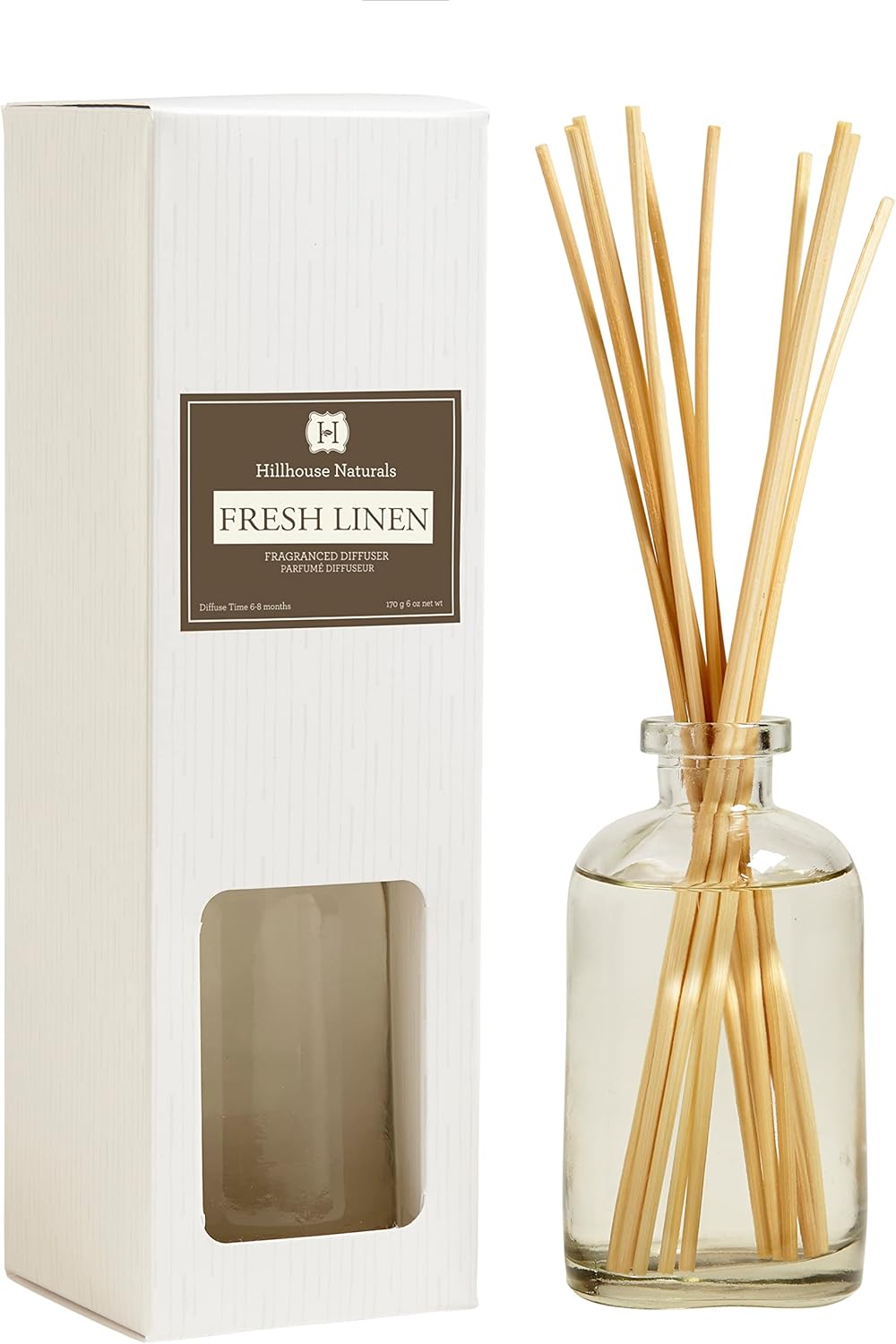 Hillhouse Naturals Reed Diffuser Set - Fresh Linen Scent Diffuser - Reed Diffusers for Home with Long Lasting Fragrance – 6 oz Oil – Diffuse Time 4-6 Months – Made in The USA