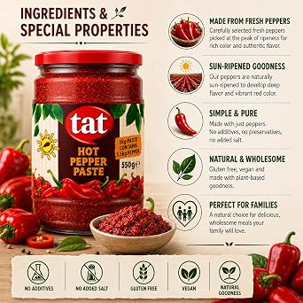 TAT Traditional Turkish Hot Red Pepper Paste, 19.4oz, Vegan Pantry Staples