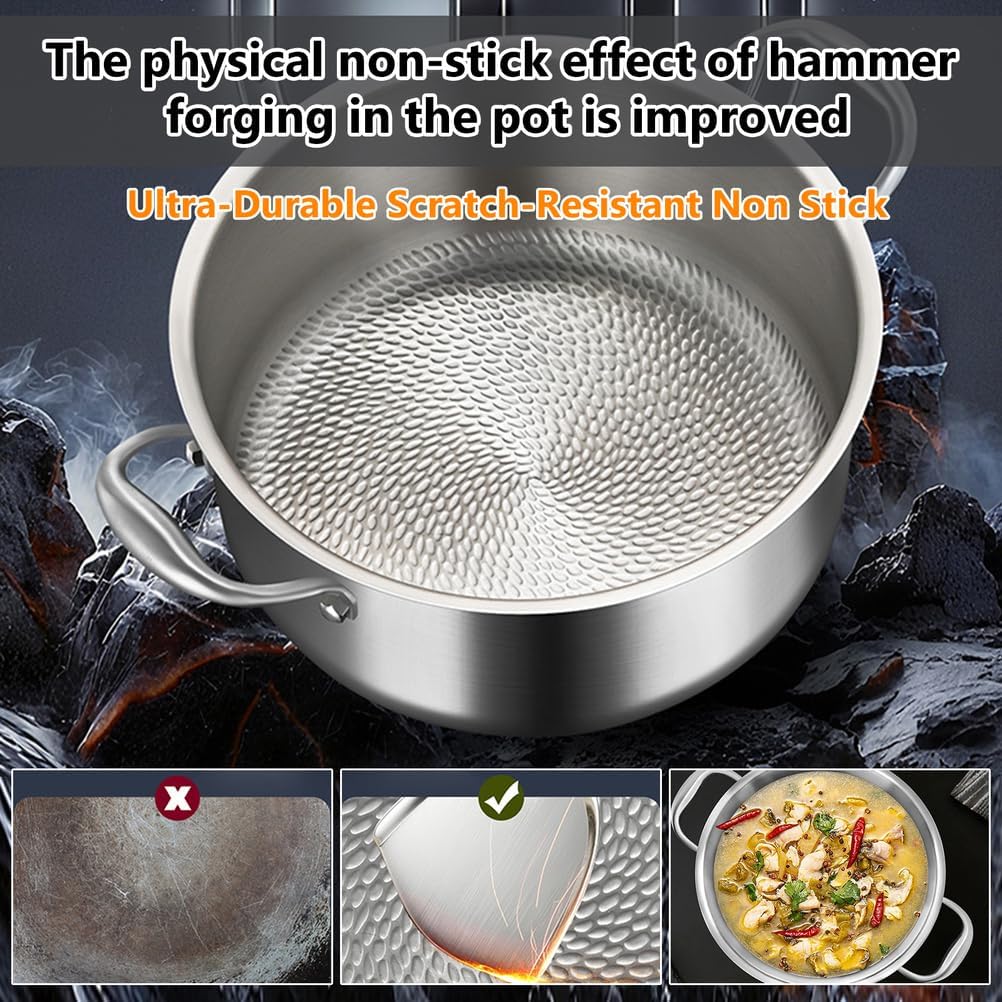 Titanium Hammered Soup Pot, Nonstick Soup Pot with Lid, 10.24 in Cooking Pot, Heavy Duty Induction Cooking Pot, Sturdy & Double Handle,Dishwasher Safe