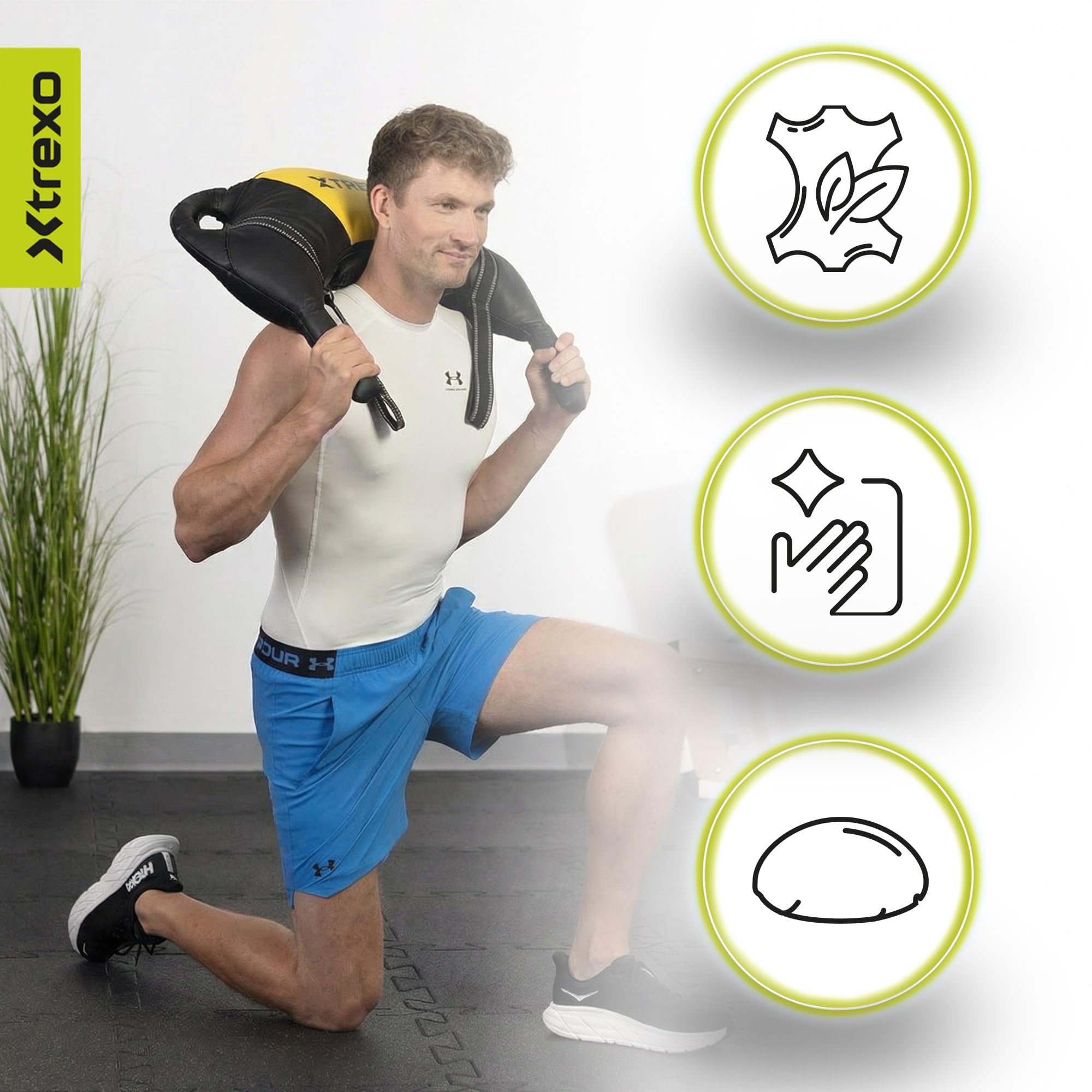 TREXO Bulgarian Exercise Bag 15 kg Entrenamiento Fuerza Fitness Resistencia Hogar y el Gimnasio Bolsa de Entrenamiento de Cuero Eco PU 73 x 40 x 19 cm Saco de Arena Entrenamiento para