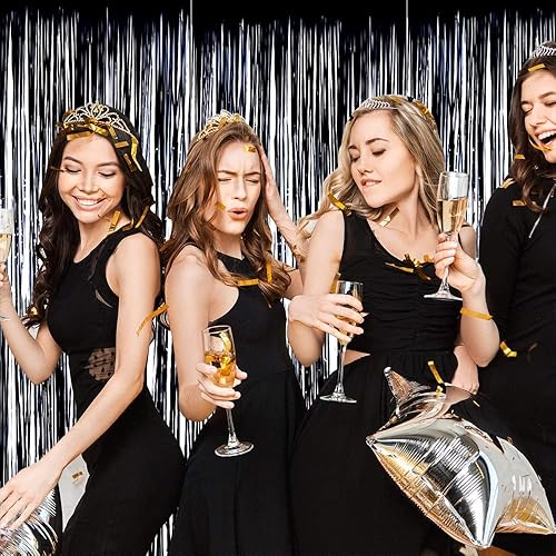 Miniatura 3 de BEISHIDA 4 cortinas doradas de oropel para puerta, telón de fondo de pared con flecos, fondo de pared para cumpleaños, Halloween, Navidad, boda,