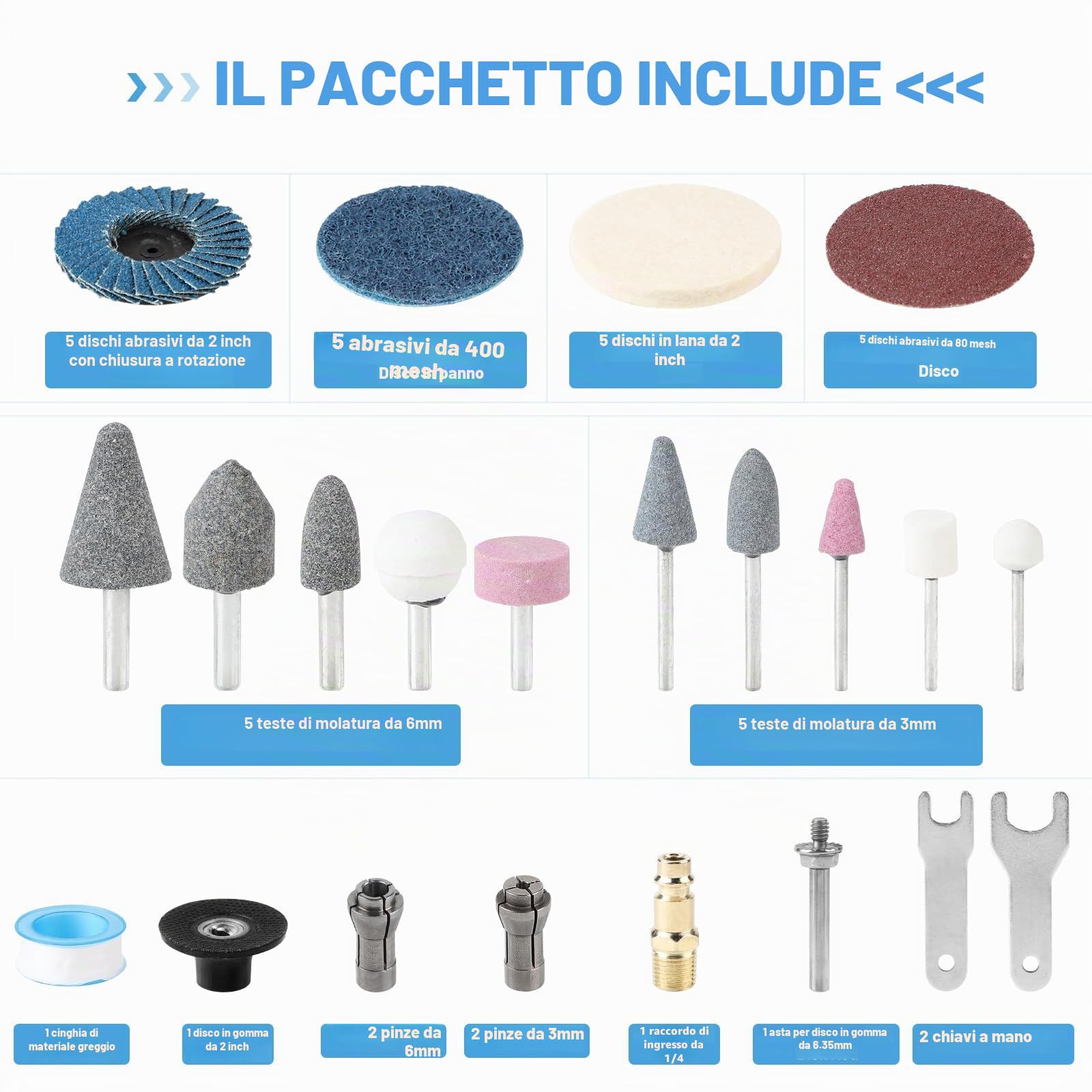 LALAGO Set di smerigliatrici ad aria compressa a 90°, smerigliatrice orbitale, smerigliatrice angolare, levigatrice ad aria compressa con disco di sabbia corindone da 50 mm, valvola ad aria 80 rete