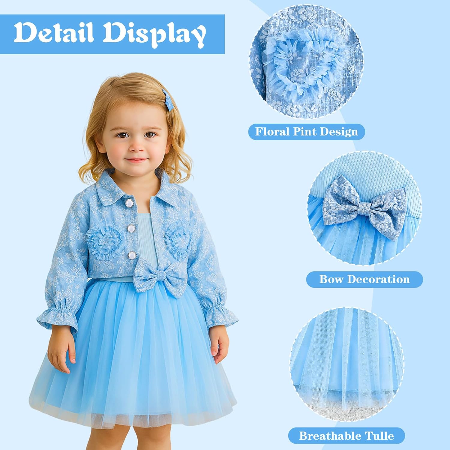 Kunyeah Baby Girl Tutu Dress with Cardigan Little Girl Tulle Sleeveless Dress Floral Lace Jacket Toddler Long Sleeve Outfit - Image 4