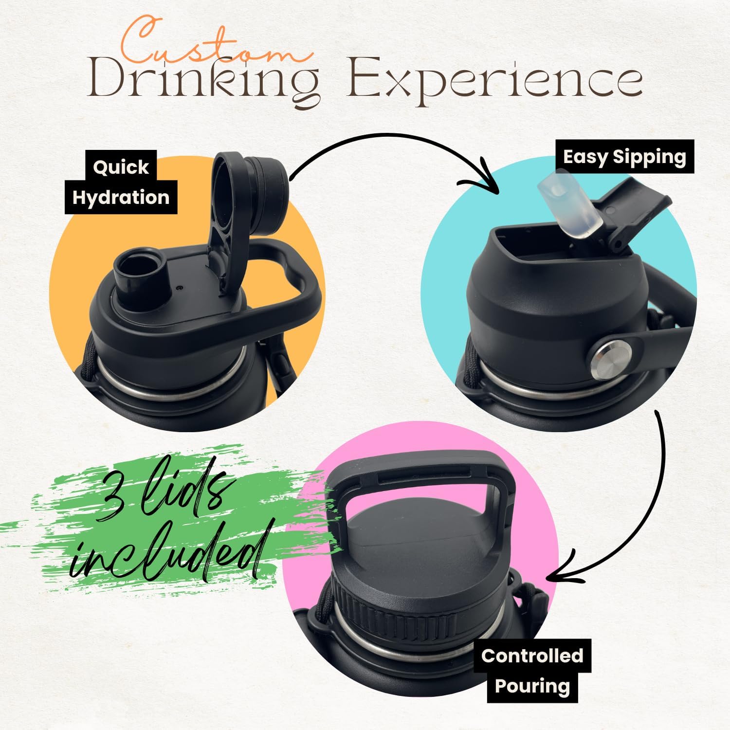 The National Parks Water Bottle with 63 Waterproof Stickers, 3 Lids (Straw, Spout, Chug) & Bottle Handle | 32 Oz Insulated Wide Mouth Stainless Steel Bottle for Camping & Hiking Leak-Proof - Image 3