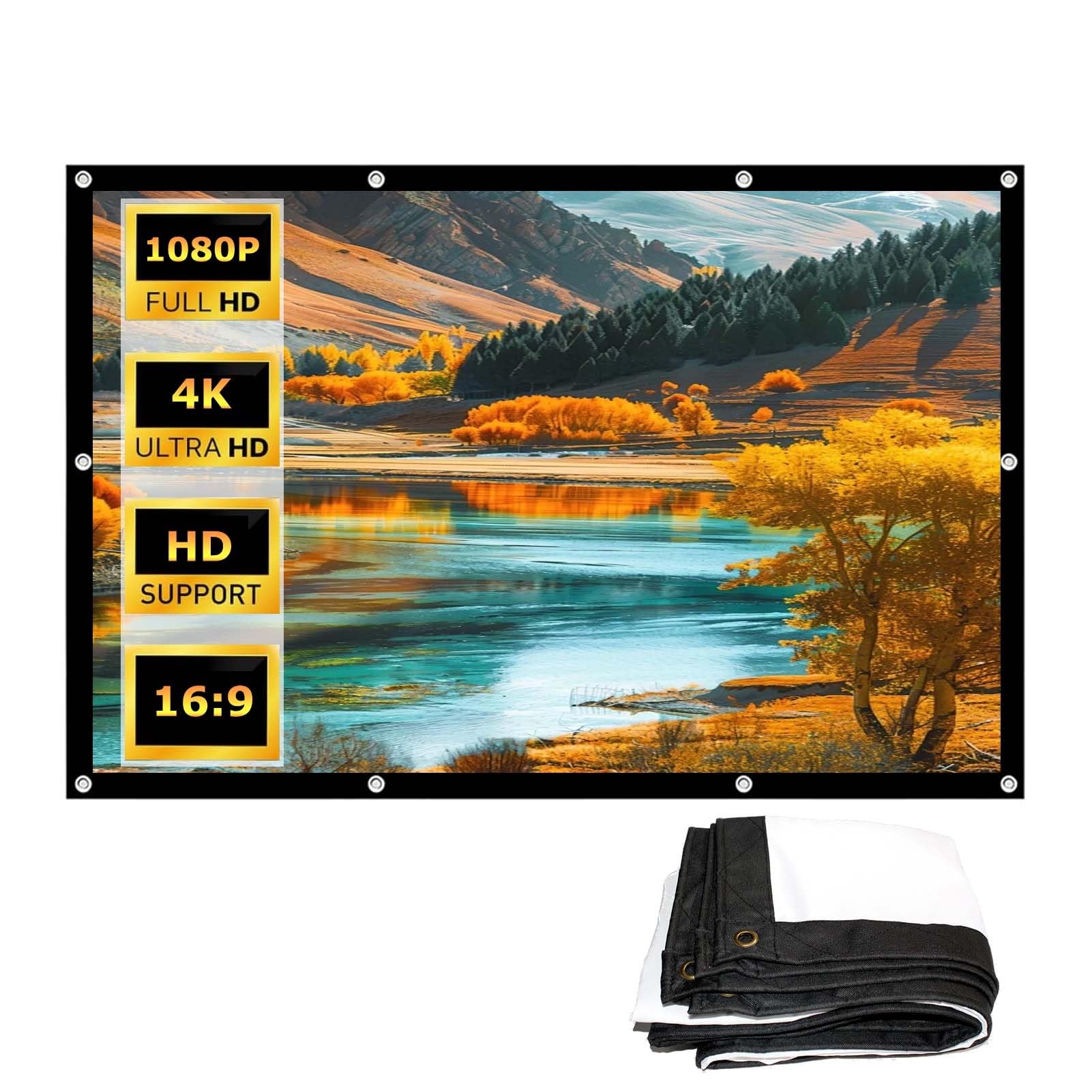 Portable Écran Vidéoprojecteur pour Home Cinéma 150/180 Pouces, 16:9 4K HD Écran de Projection Pliable Anti-Plis pour for Extérieur(100in)