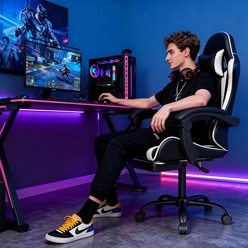 Miniatura 2 de Silla de juegos con reposacabezas y soporte lumbar, silla ergonómica de oficina con respaldo alto, silla de escritorio ejecutiva para computadora de