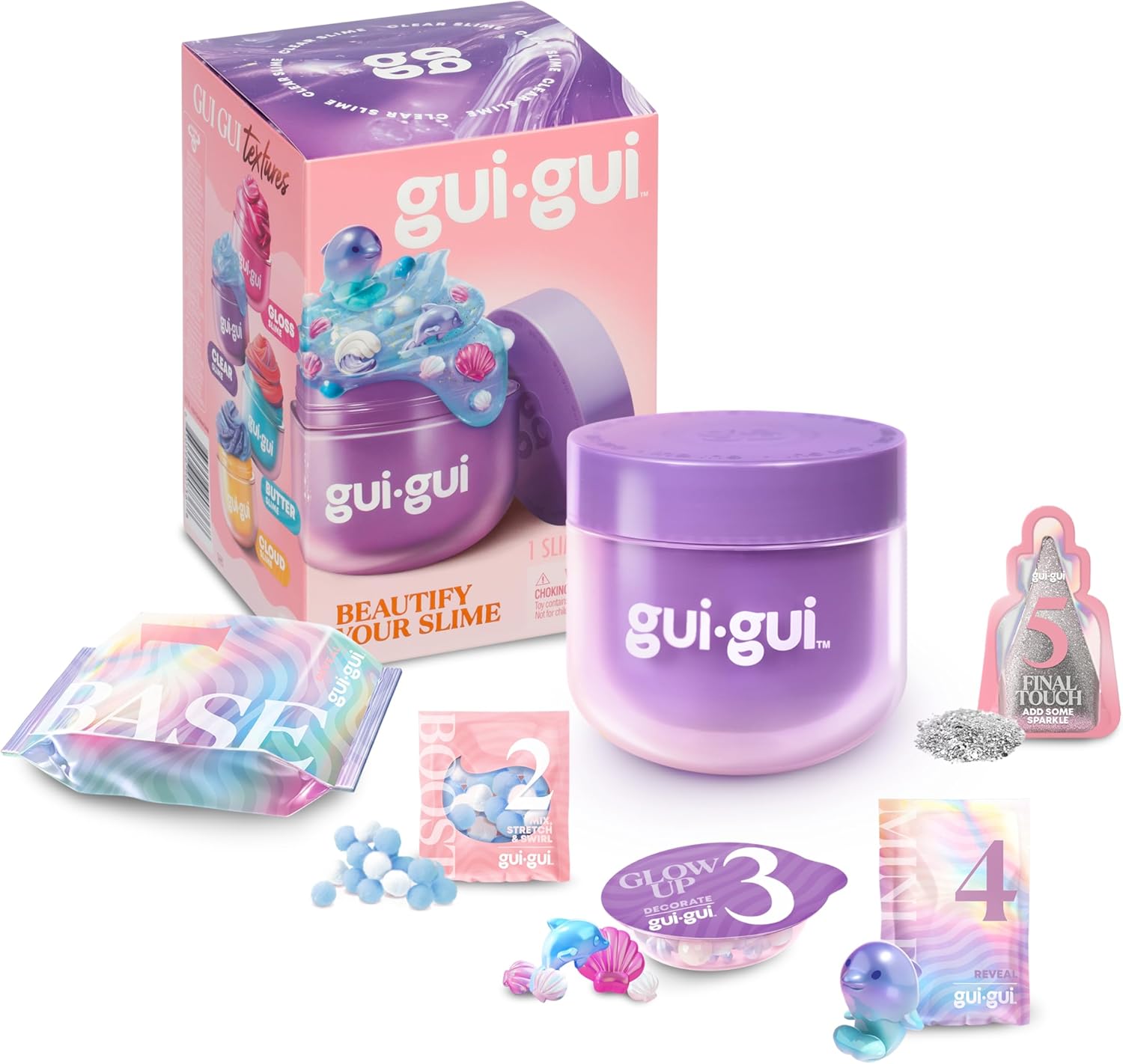Gui Gui Scented Slime 1 Pack - 5 Step DIY Process to Customize Your Ultimate Slime Glow-Up, Resealable and Reusable Container, ASMR Experience, 13 to Collect Across Season 1 - Styles May Vary