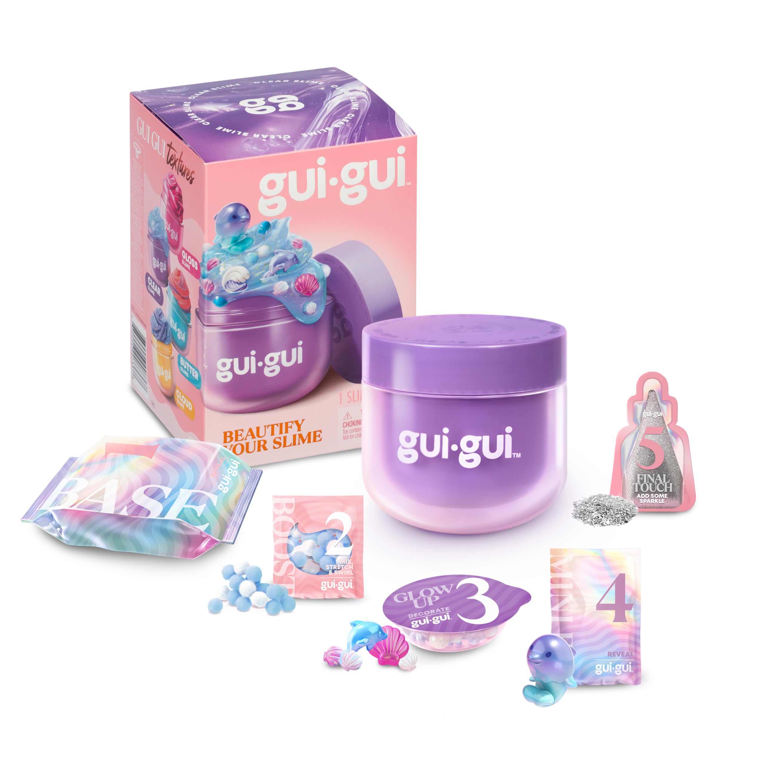 Gui Gui Scented Slime 1 Pack - 5 Step DIY Process to Customize Your Ultimate Slime Glow-Up, Resealable and Reusable Container, ASMR Experience, 13 to Collect Across Season 1 - Styles May Vary