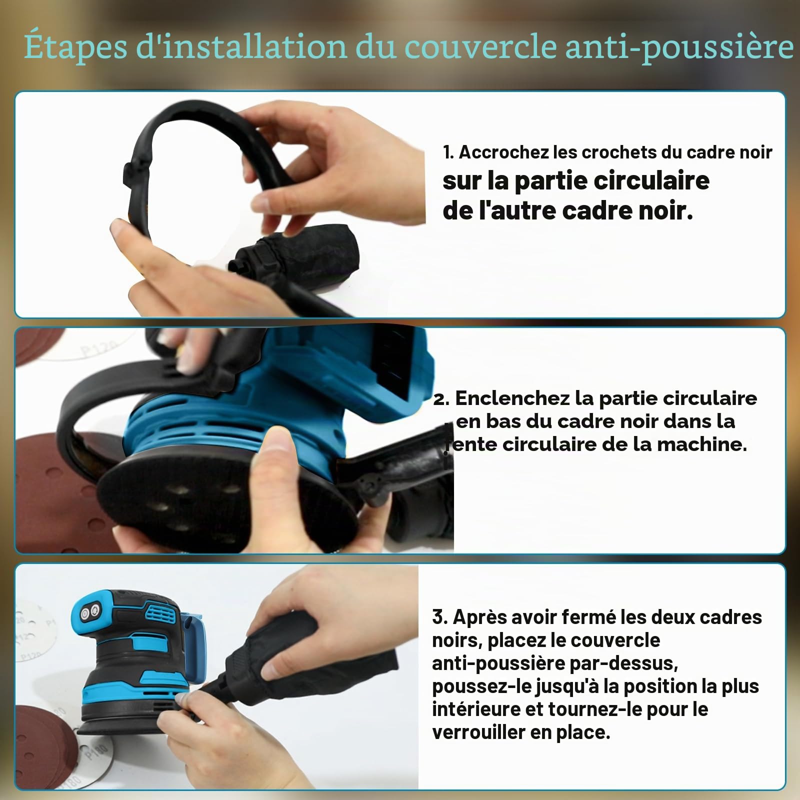 Ponceuse orbitale à mouvements aléatoires sans balai pour compatible avec batterie Makita 18V, ponceuse électrique sans balai à mouvements aléatoires à prise de 5 pouces avec 20 pièces de papier
